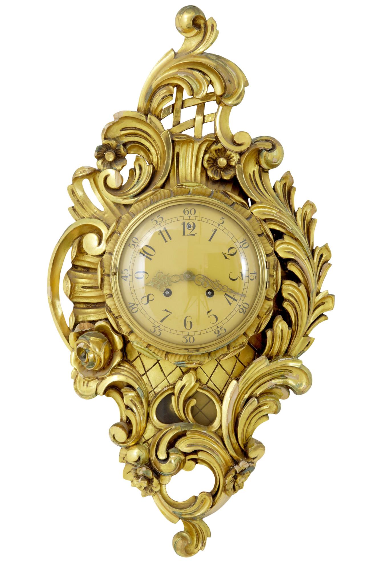 20th Century Swedish Gilt Carved Wood Wall Clock by Westerstrand (1 of 5)