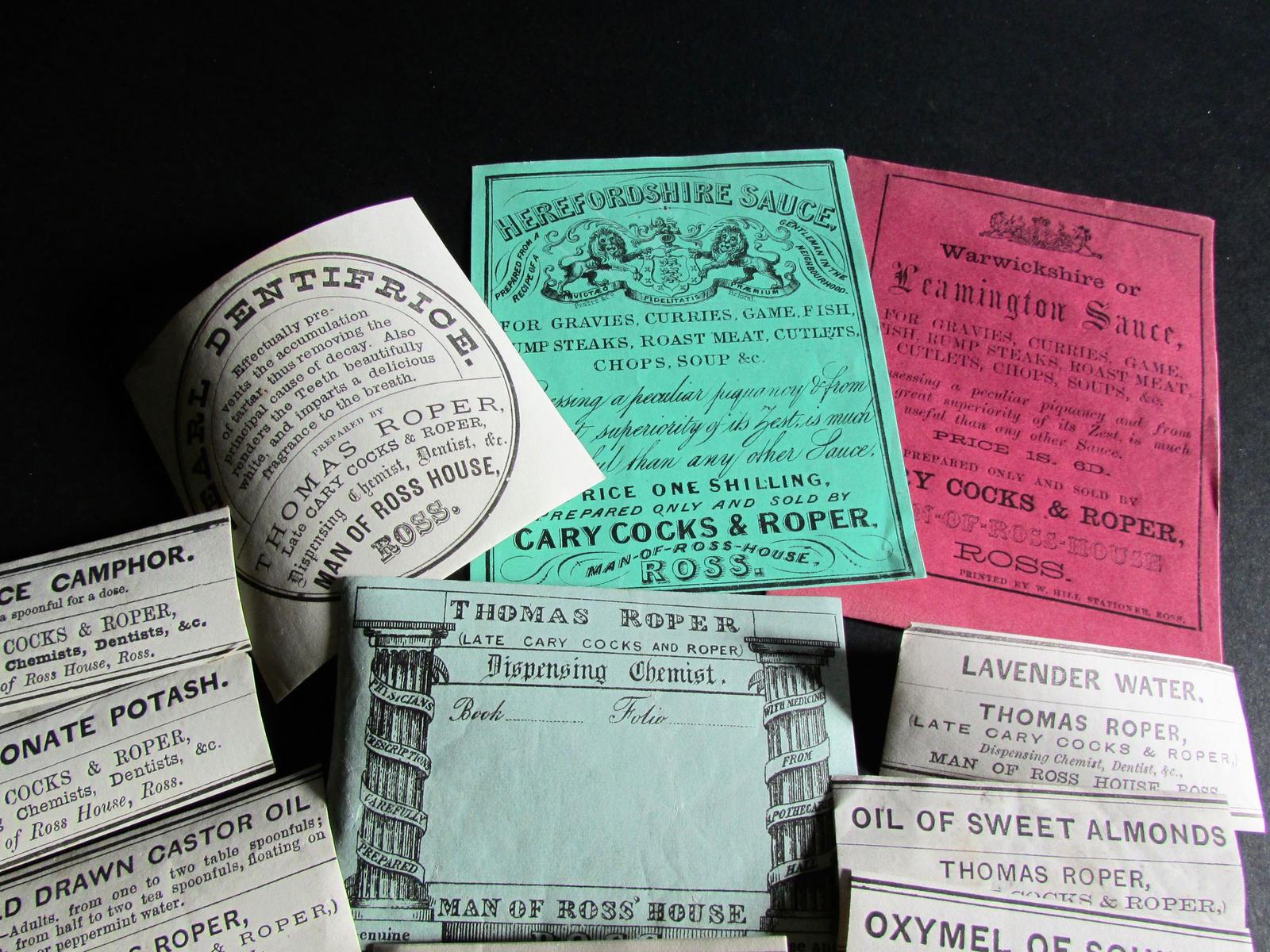 Collection of Original Edwardian Chemist Labels relating to Ross on Wye Herefordshire (1 of 2) Collection of Original Edwardian Chemist Labels relating to Ross on Wye Herefordshire (1 of 2)