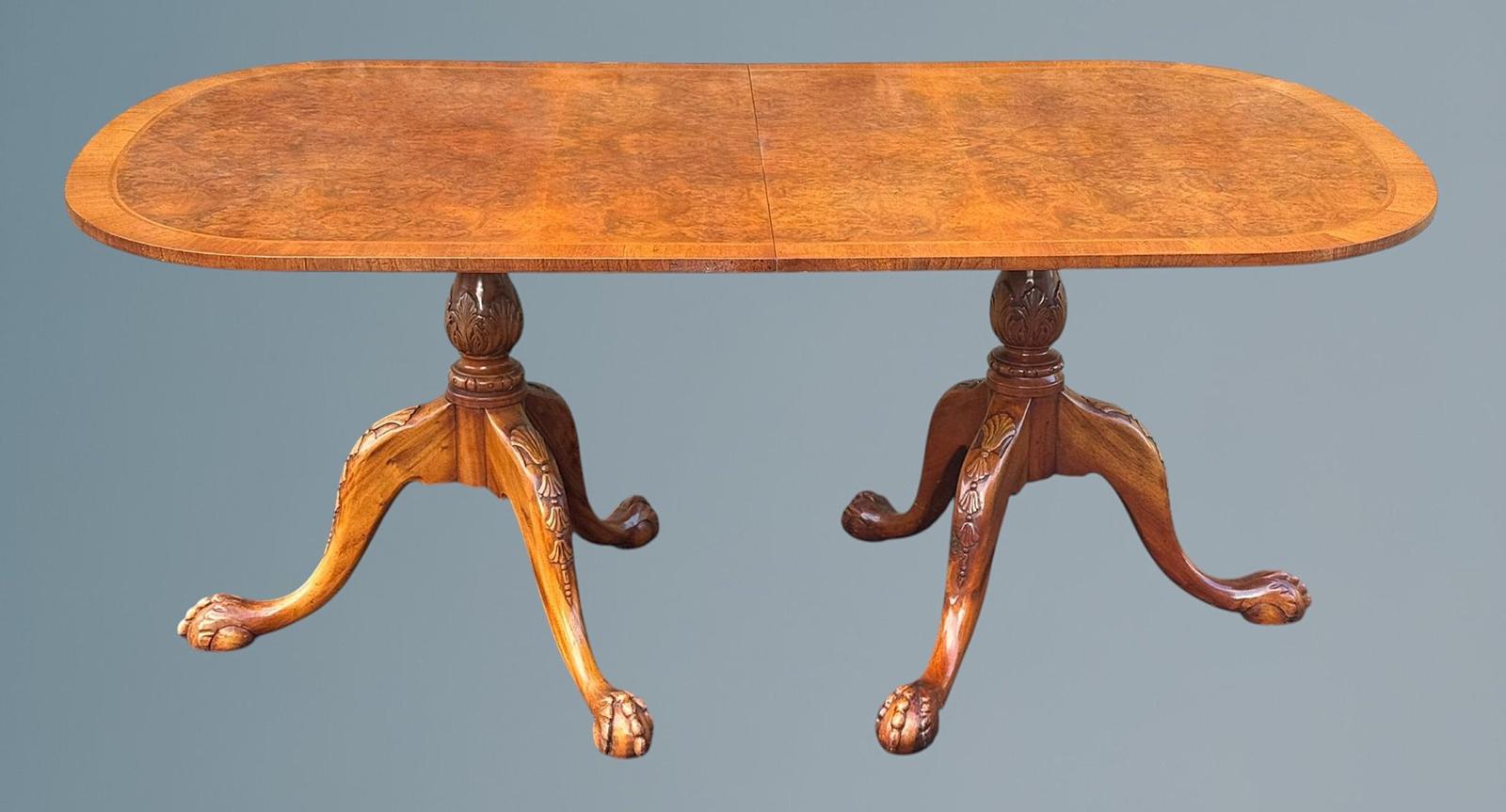 Twin Pedestal Burr Walnut Extending Dining Table (1 of 12)