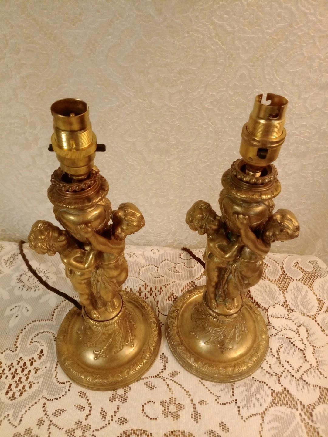 Antique Set of Brass Cherub Lamps (1 of 14)