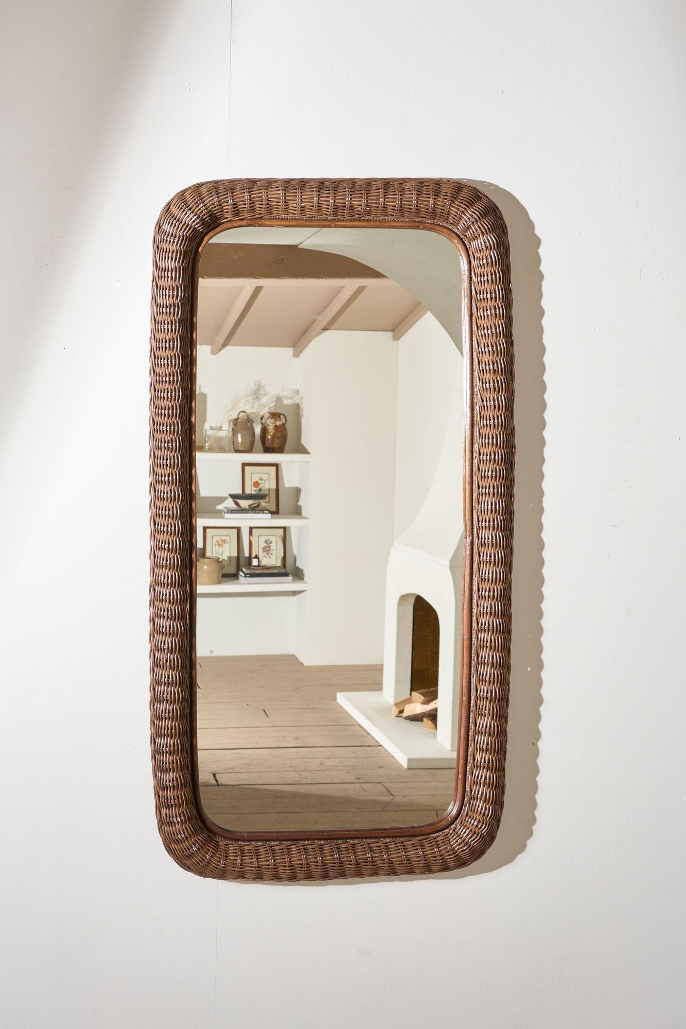 Large Vintage Italian Wicker Wall Mirror - Brown (1 of 5) Large Vintage Italian Wicker Wall Mirror - Brown (1 of 5)