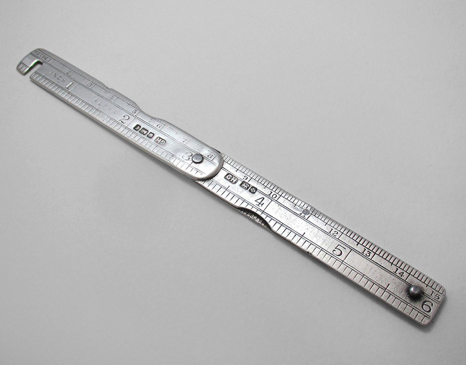 Unusual Edwardian Antique Solid Sterling Silver Pocket Folding Ruler Double Sided, Sheffield 1909 (1 of 8)