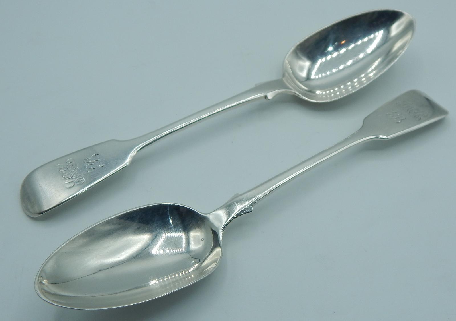 Pair of Silver Fiddle Pattern Table Spoons Chawner & Co (1 of 8)