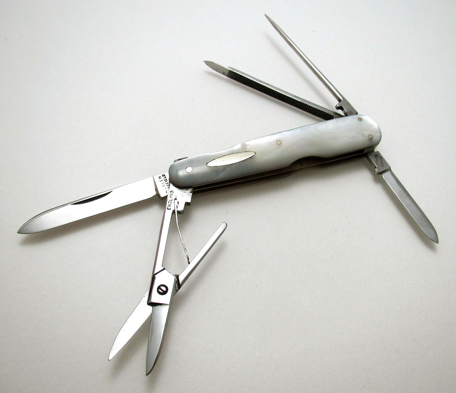 William Green Sheffield Victorian Antique Mother of Pearl Carbon Steel Multi Tool Folding Knife Pocket Penknife (1 of 11)