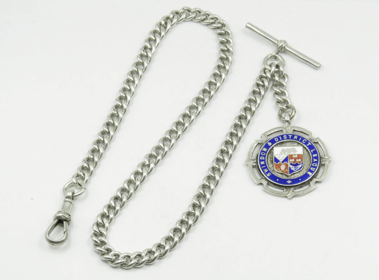 Antique 1910 Silver Watch Chain & Fob (1 of 3)