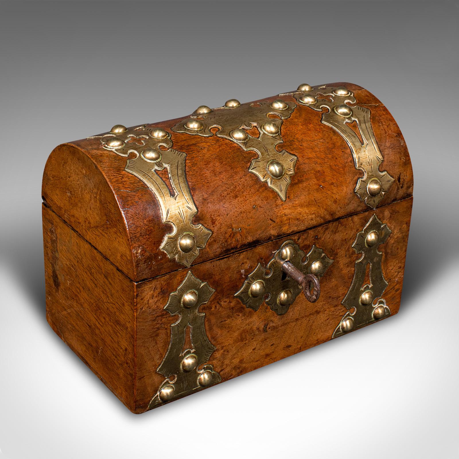 Antique Dome Top Calling Card Box, English, Walnut, Brass, Desk Tidy, Victorian (1 of 12)