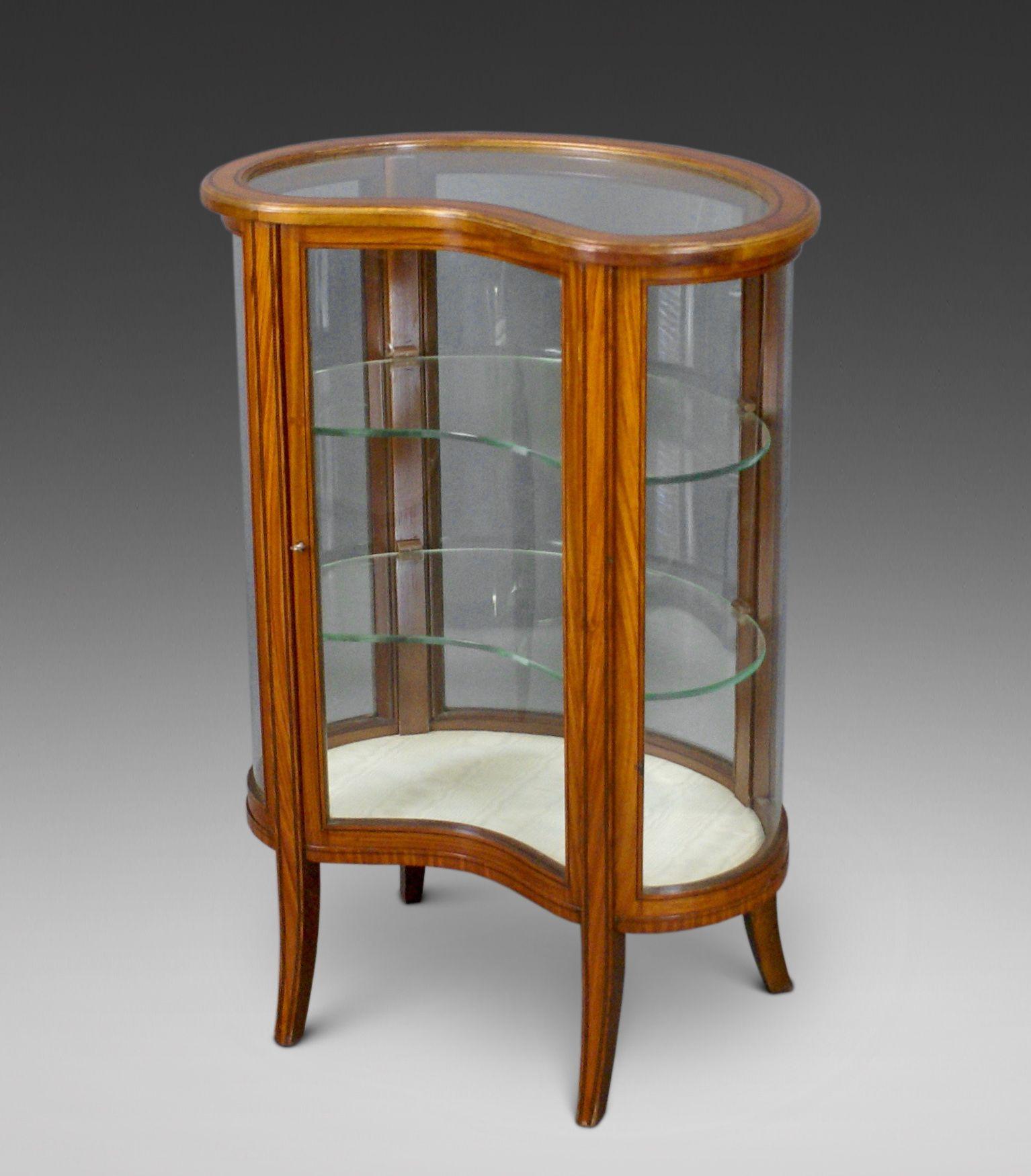 An Edwardian Satinwood Kidney Shaped Bijouterie Cabinet (1 of 6)