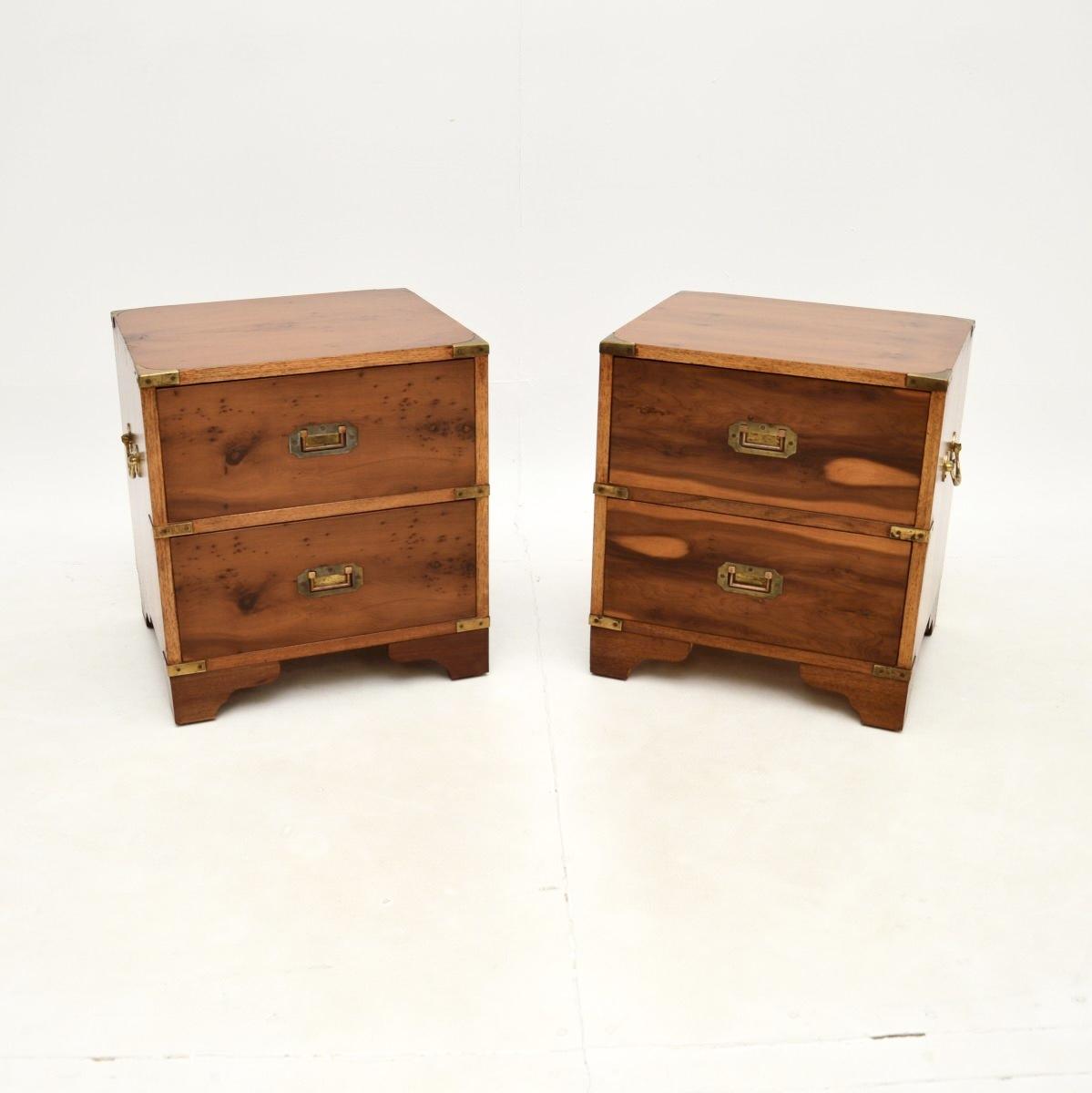 Pair of Military Campaign Style Yew Wood Bedside Chests (1 of 9) Pair of Military Campaign Style Yew Wood Bedside Chests (1 of 9)
