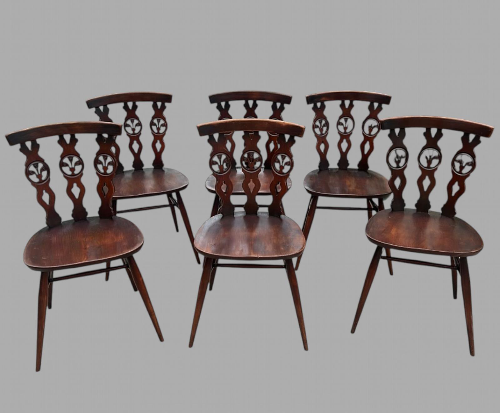 A Set of Six Ercol Fleur De Lys Dining/kitchen Chairs (1 of 7)