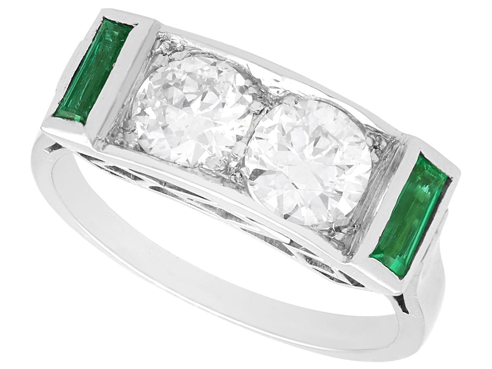 Antique 0.40ct Synthetic Emerald & 1.59ct Diamond, 15ct White Gold Ring c.1910 (1 of 15)