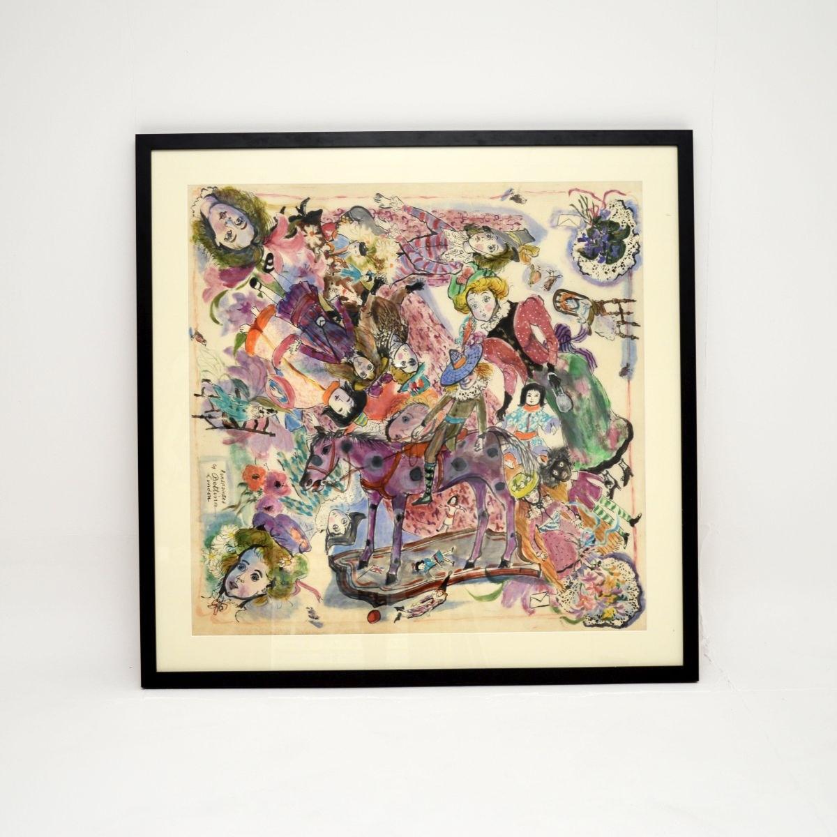 Large Vintage Watercolour Painting by Bettina – Titled: Dolls and Toys – 1973 (1 of 11)