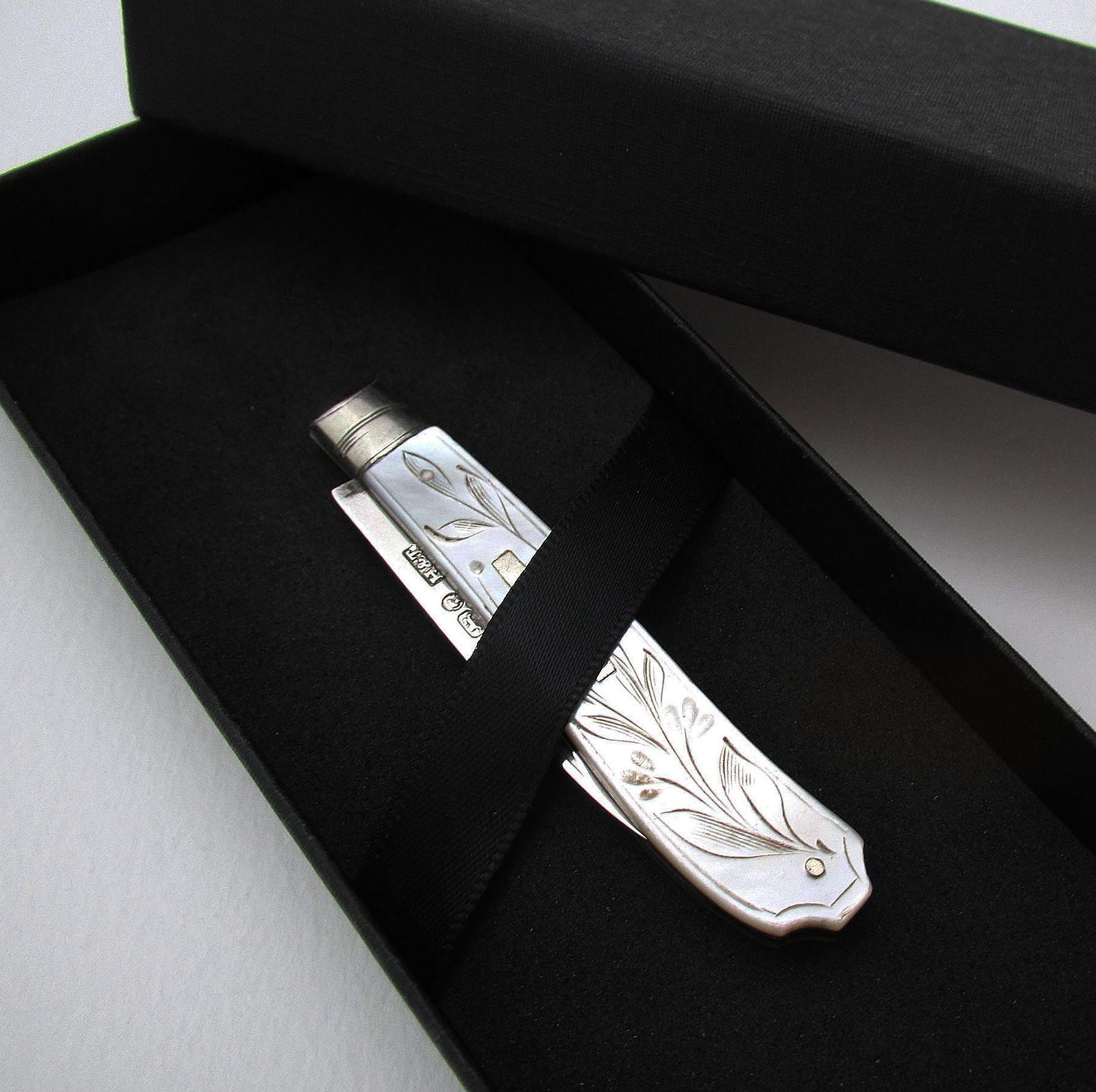 Hilliard & Thomason Antique Victorian Sterling Silver Mother of Pearl Fruit Knife - Birmingham 1876 (1 of 7)