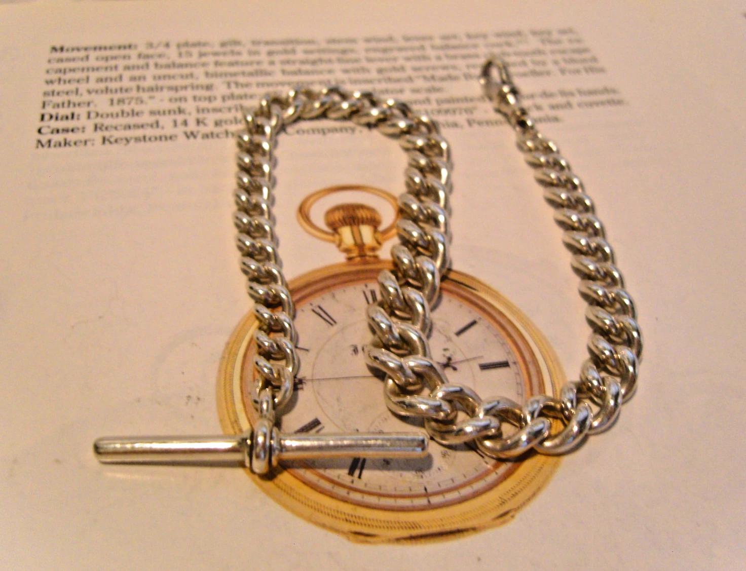Pocket Watch Chain Sterling Silver Albert With Swivel T Bar 1916 WW1 (1 of 17)