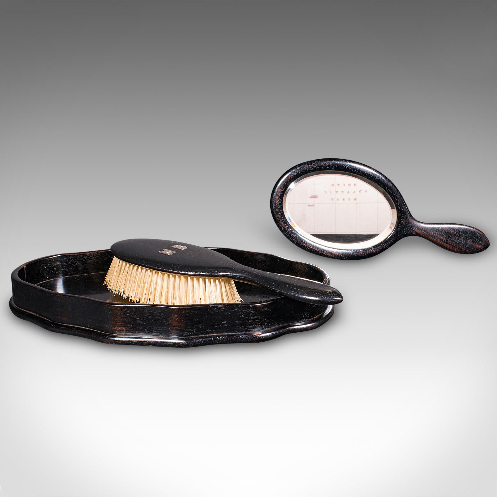 Antique Reception Hall Valet Set, English, Ebony, Mirror, Hand Brush, Edwardian (1 of 11)