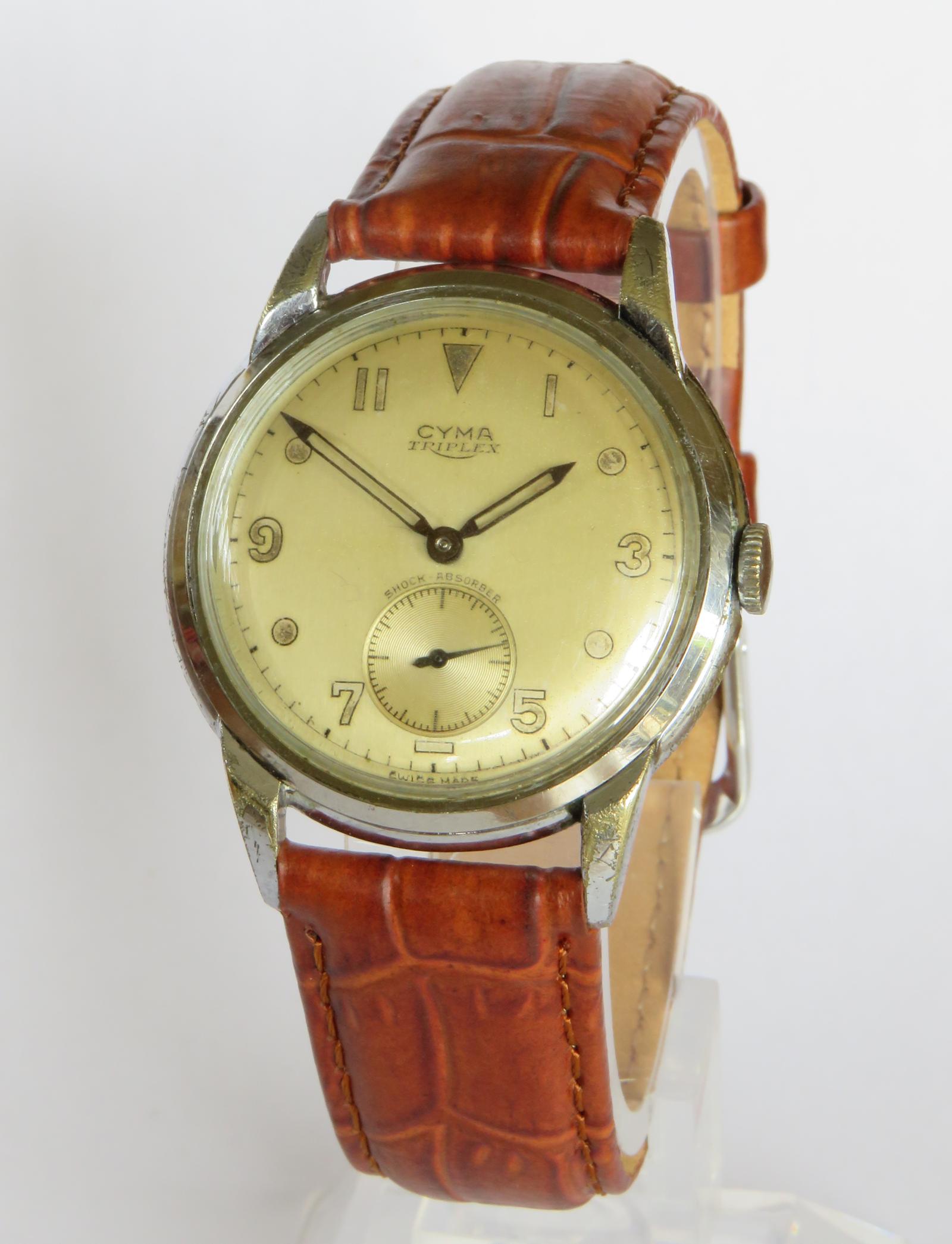 Watch : Gents 1950s Cyma Triplex Wrist Watch (1 of 5)
