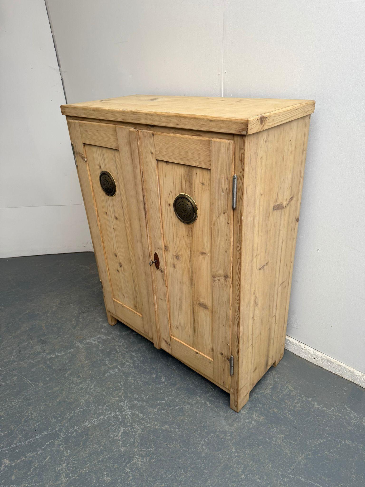 A Superb Victorian Antique Pine 2 Door Brass Vent Storage Cupboard to Wax/paint (1 of 9)