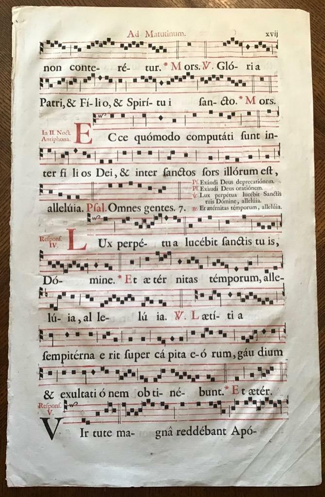 Early 18th Century Page of Music Large Sheet Printed on Two Sides (1 of 1)