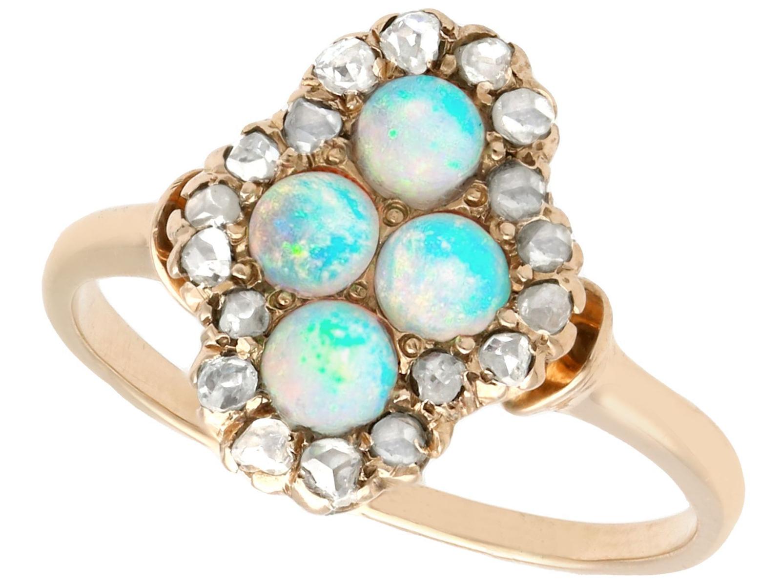 Antique 0.22ct Opal & 0.30ct Diamond 14ct Yellow Gold Dress Ring c.1910 (1 of 10)