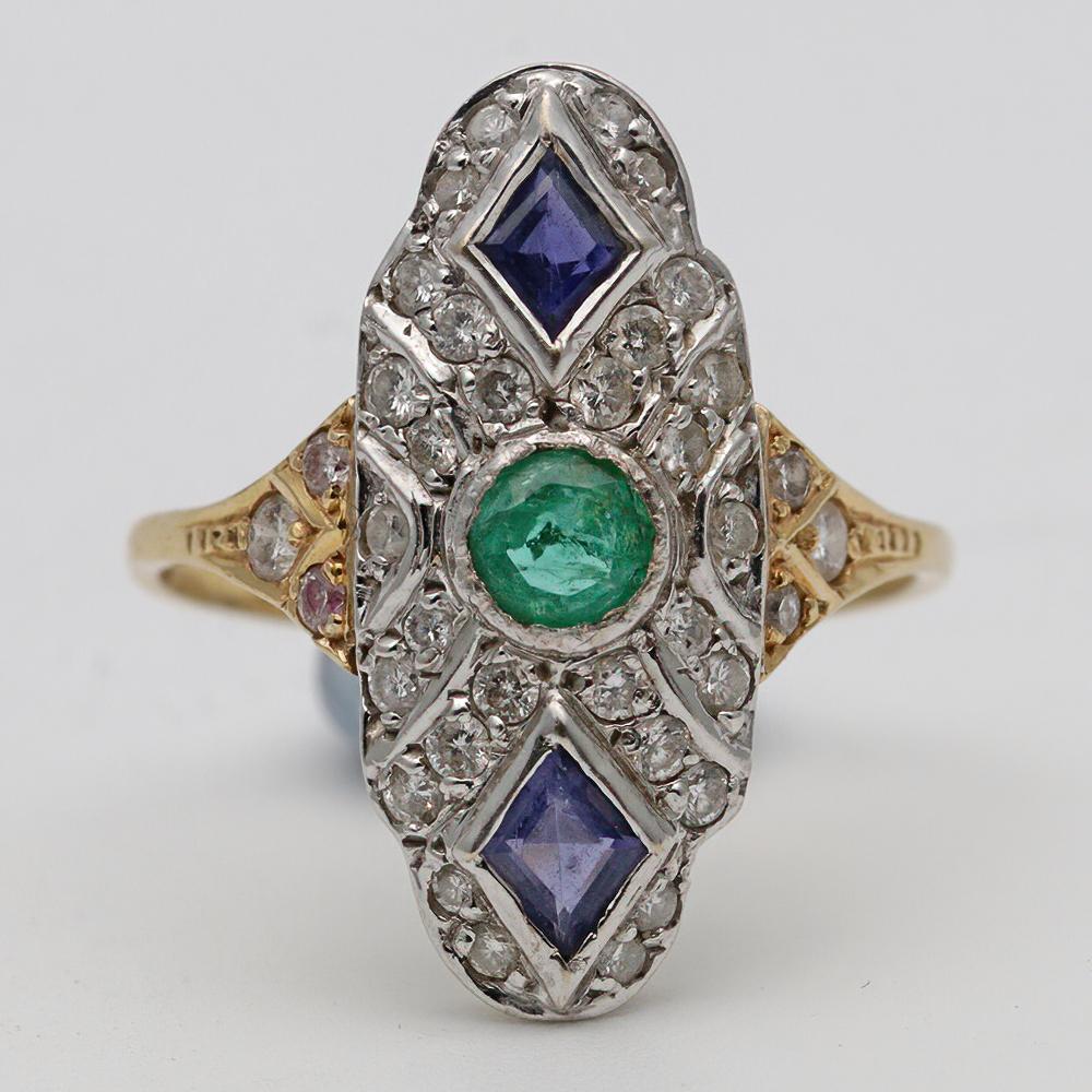 Art Deco Sapphire, Emerald & Diamond Cluster Ring (1 of 2)