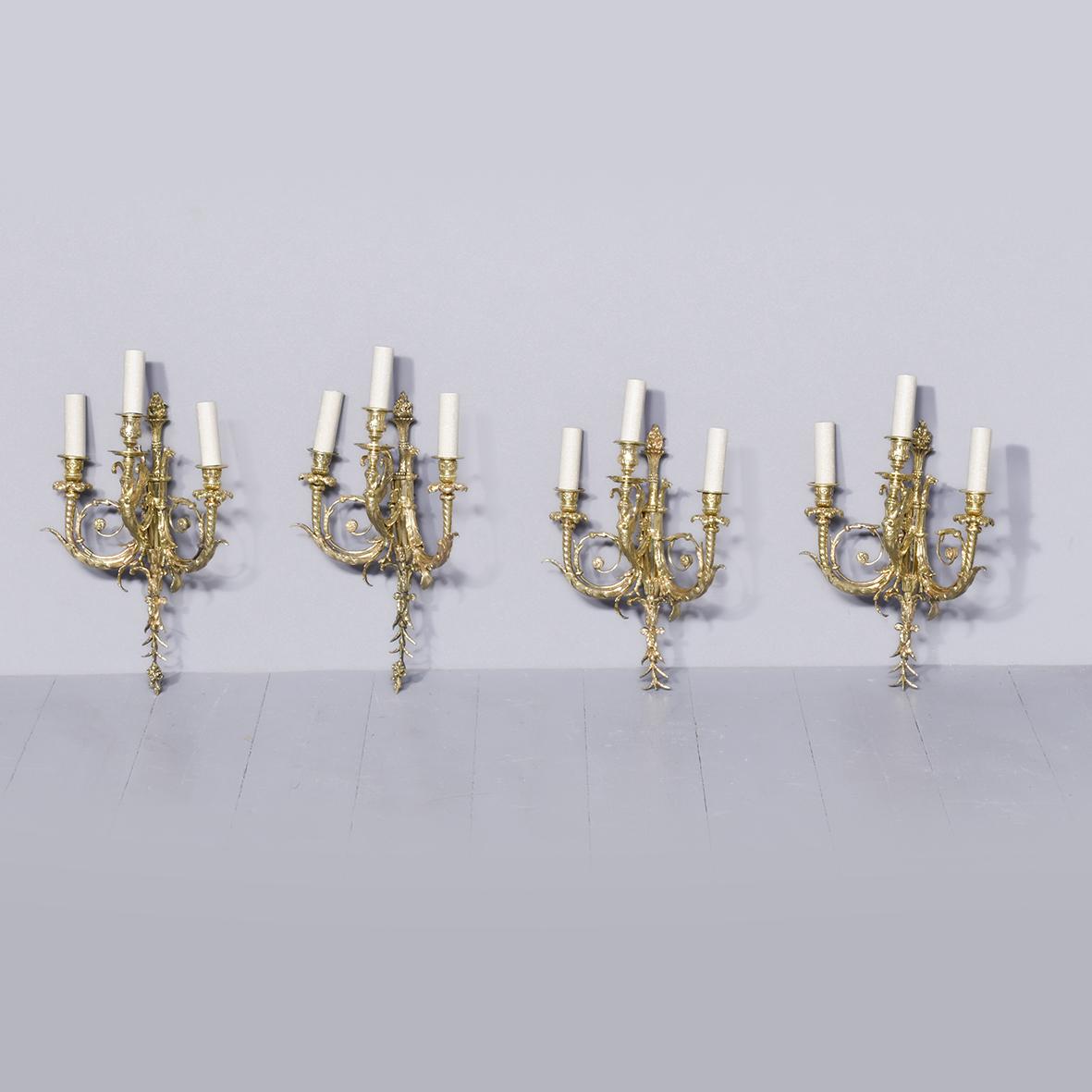 Set of 4 Quality Cast Brass Wall Sconces (1 of 10)
