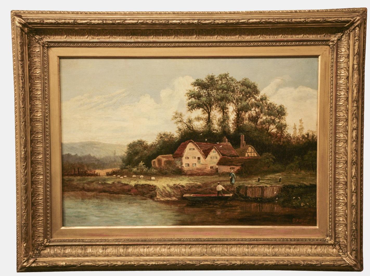 Oil on Canvas of 'River and Cottage' Signed G Austin (1 of 1) Oil on Canvas of 'River and Cottage' Signed G Austin (1 of 1)