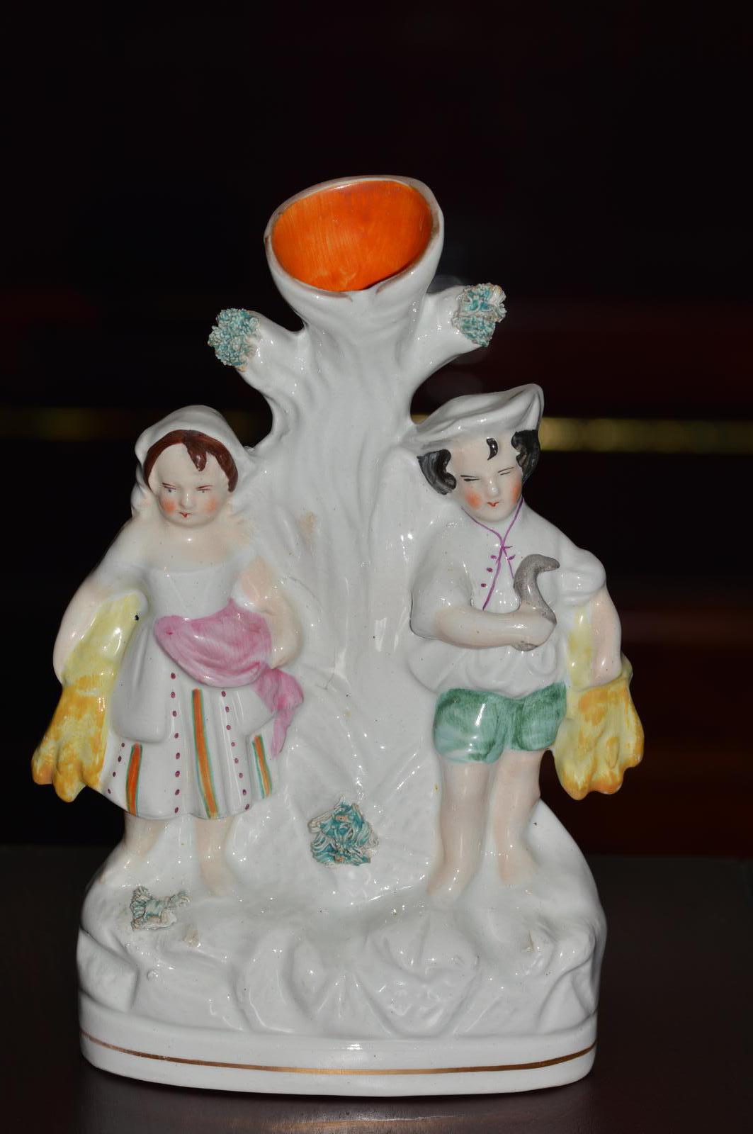 c1860 Victorian Staffordshire Spill Holder Group - A Young Couple Harvesting (1 of 5)