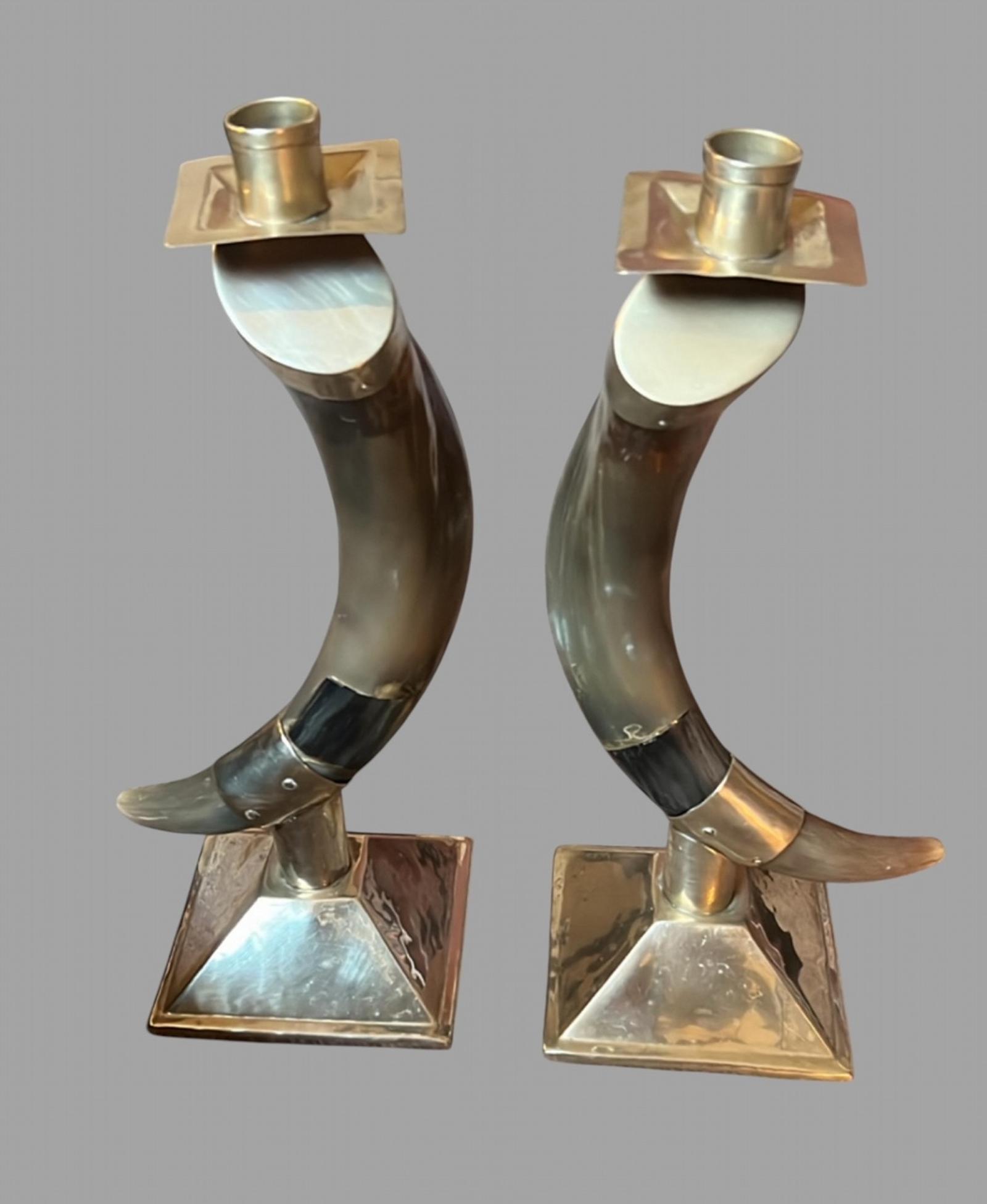 Pair of South American White Metal Horn Candlesticks (1 of 5)
