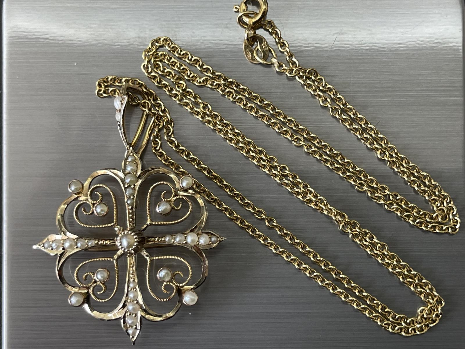 Antique Victorian 9ct Gold Seed Pearl Pendant Necklace Brooch (1 of 8) Antique Victorian 9ct Gold Seed Pearl Pendant Necklace Brooch (1 of 8)