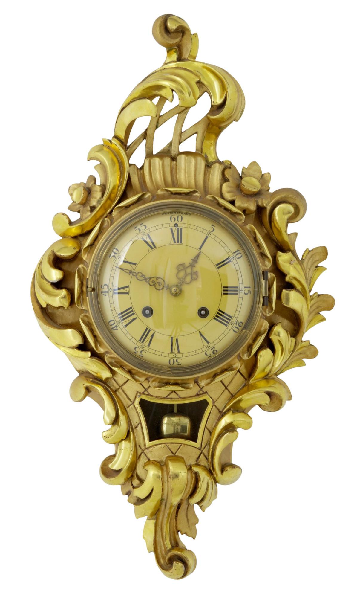 20th Century Swedish Gilt Carved Wood Wall Clock by Westerstrand (1 of 5)