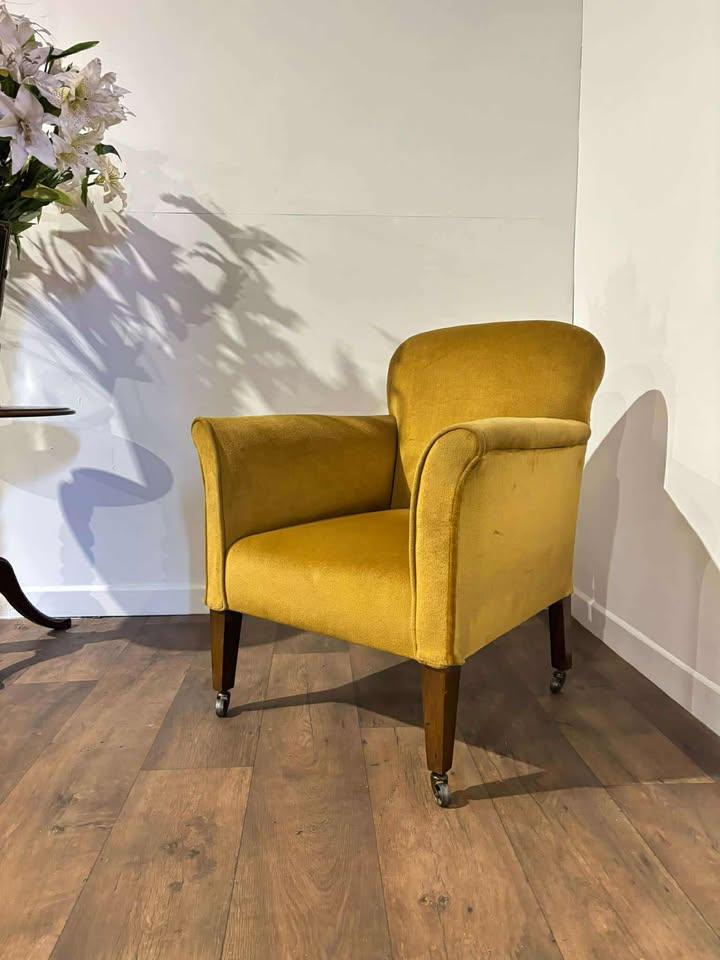 Edwardian Upholstered Easy Chair on Sabre Legs (1 of 16)