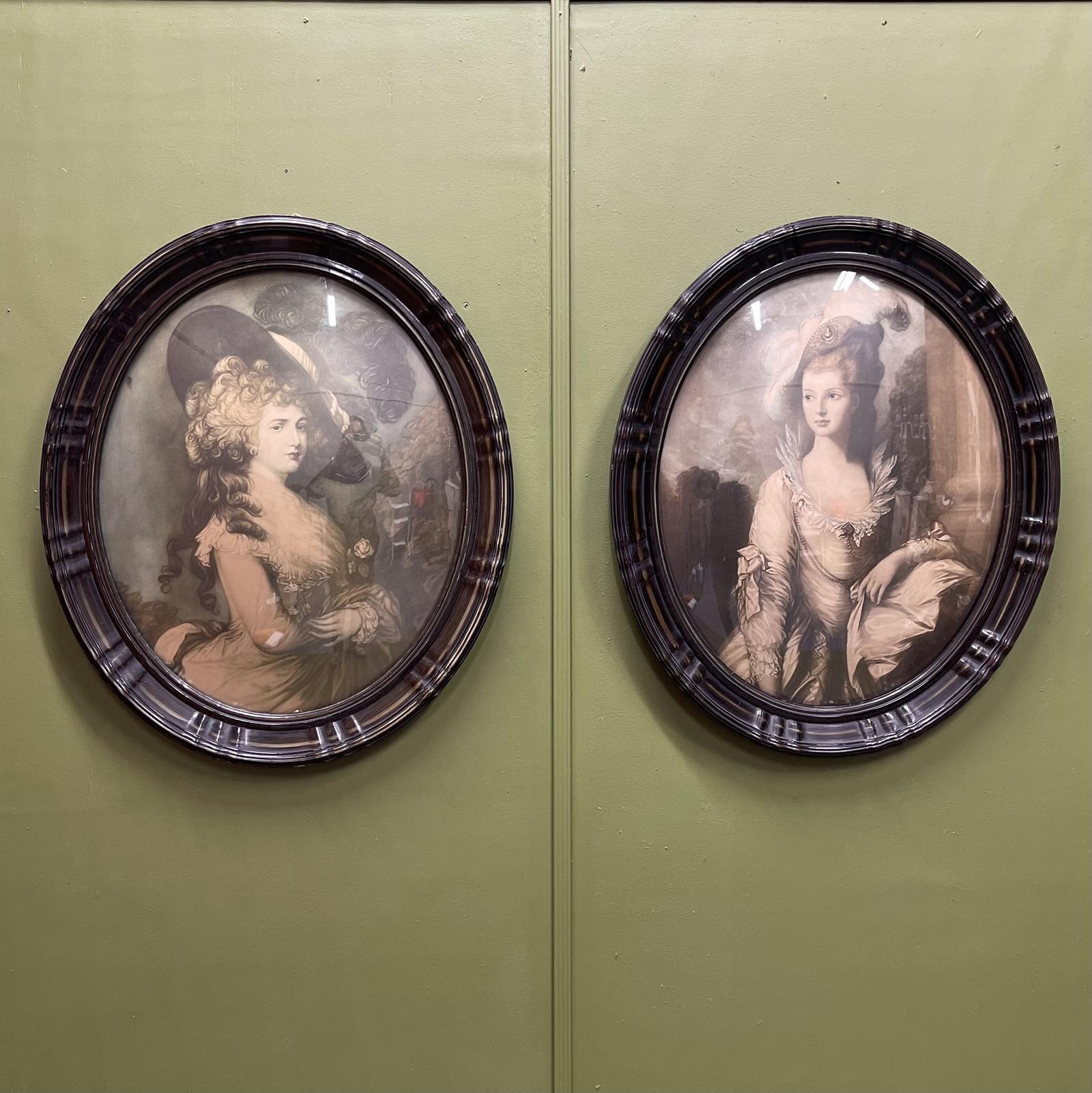 Pair of Faux Coromandel Oval Framed Portraits (1 of 7)