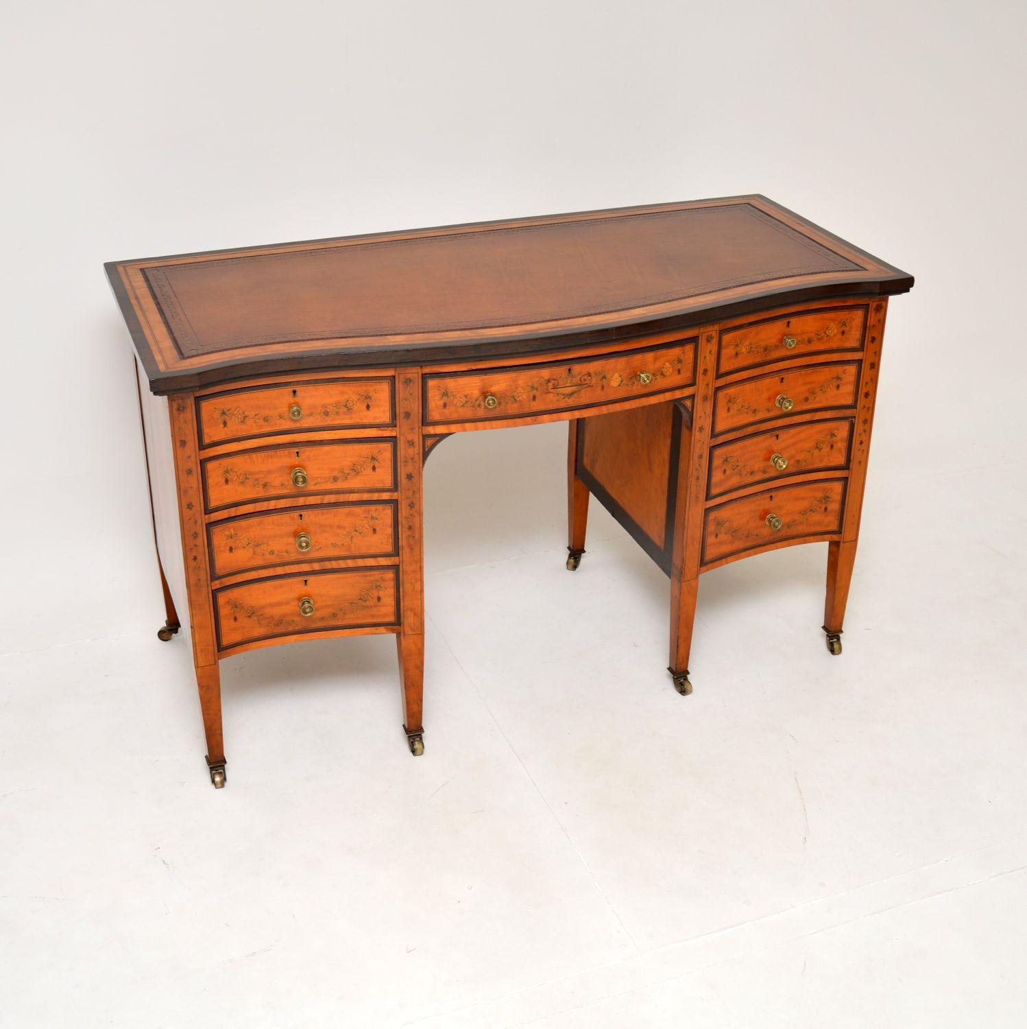 Antique Victorian Inlaid Satinwood Leather Top Desk (1 of 12) Antique Victorian Inlaid Satinwood Leather Top Desk (1 of 12)