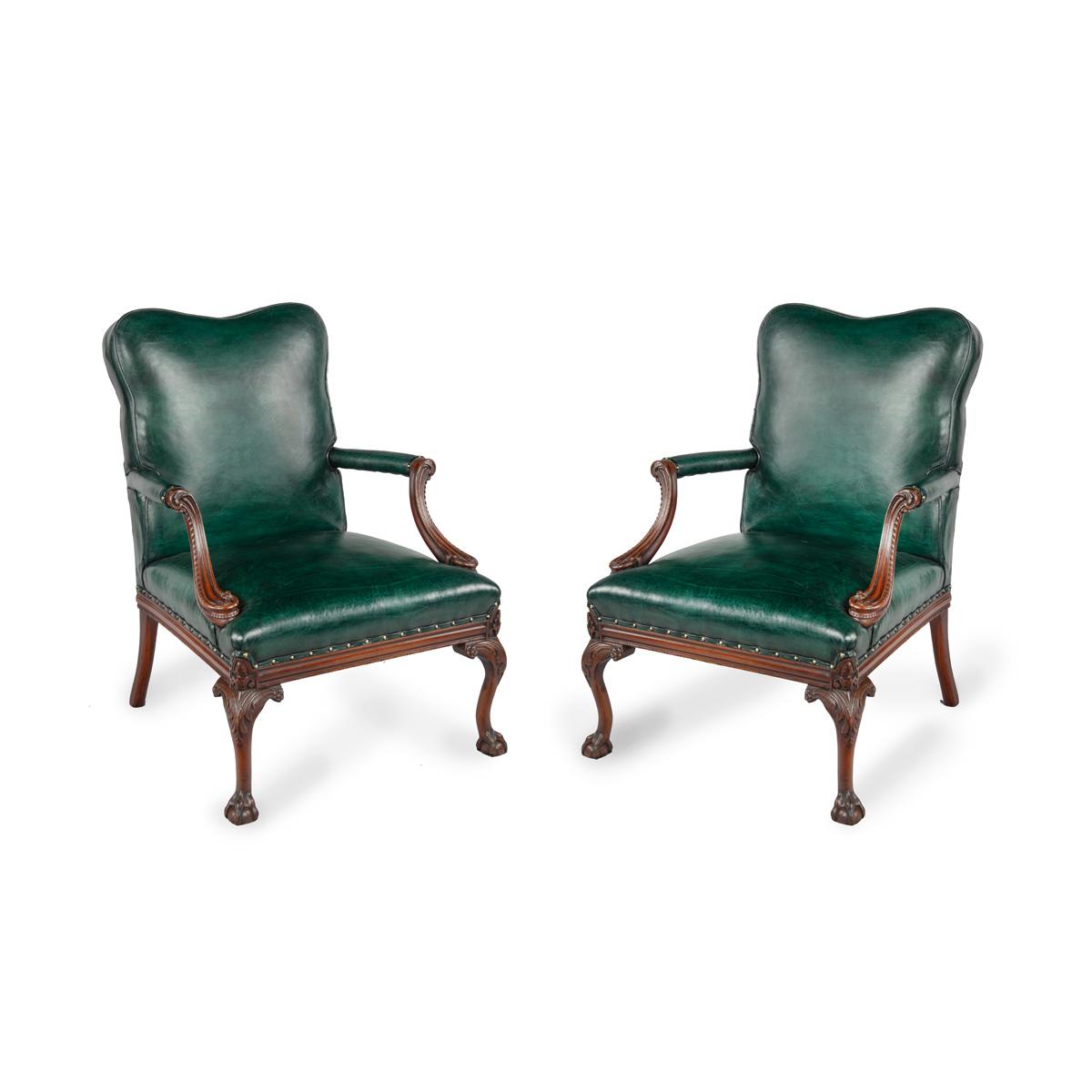 A Pair of Mahogany Open Armchairs in the Style of Chippendale, (1 of 10)