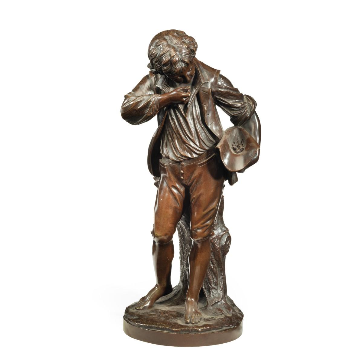 Bronze Study of a Boy Collecting Fruit in His Wide Brimmed Hat (1 of 5)