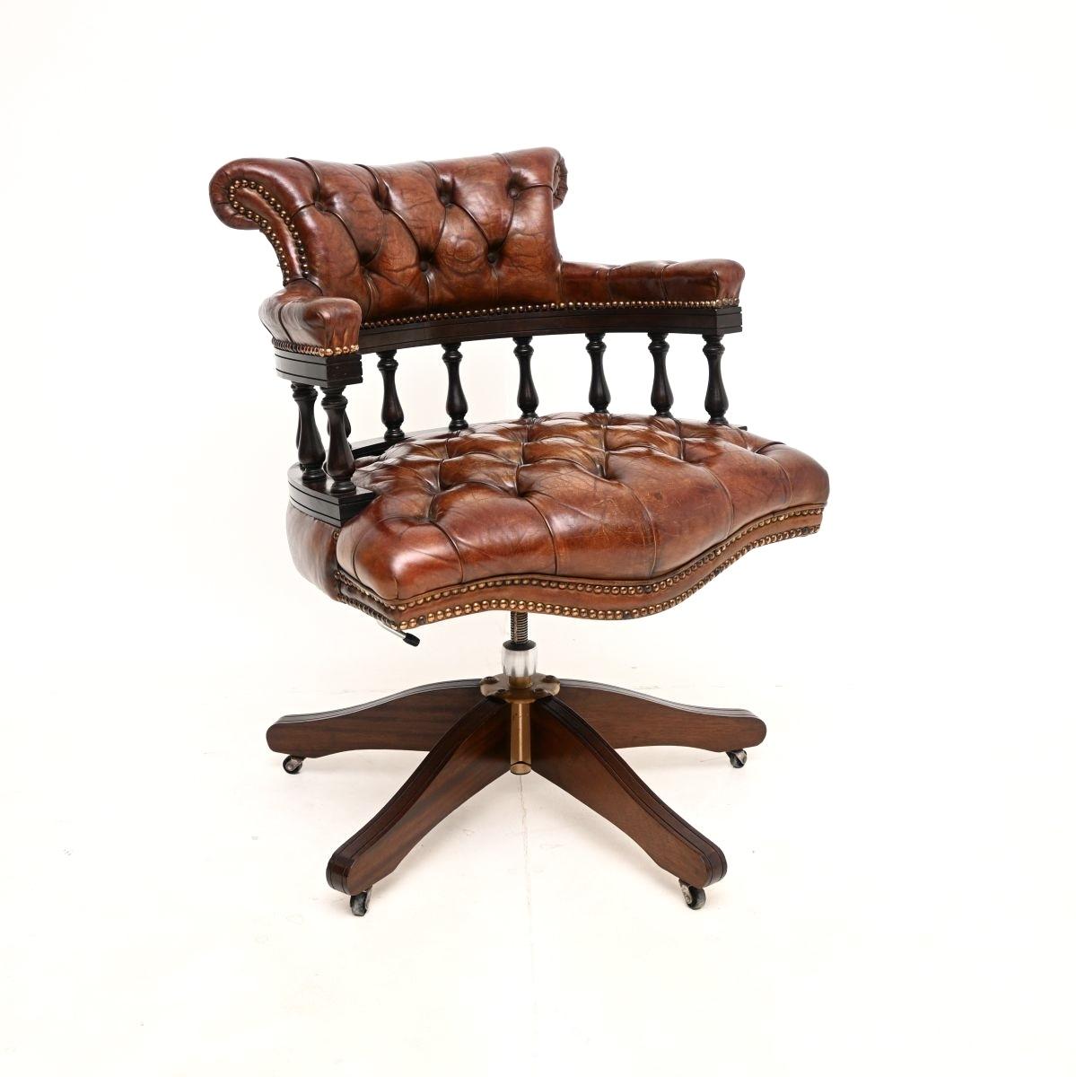 Antique Leather and Mahogany Swivel Captains Desk Chair (1 of 10) Antique Leather and Mahogany Swivel Captains Desk Chair (1 of 10)