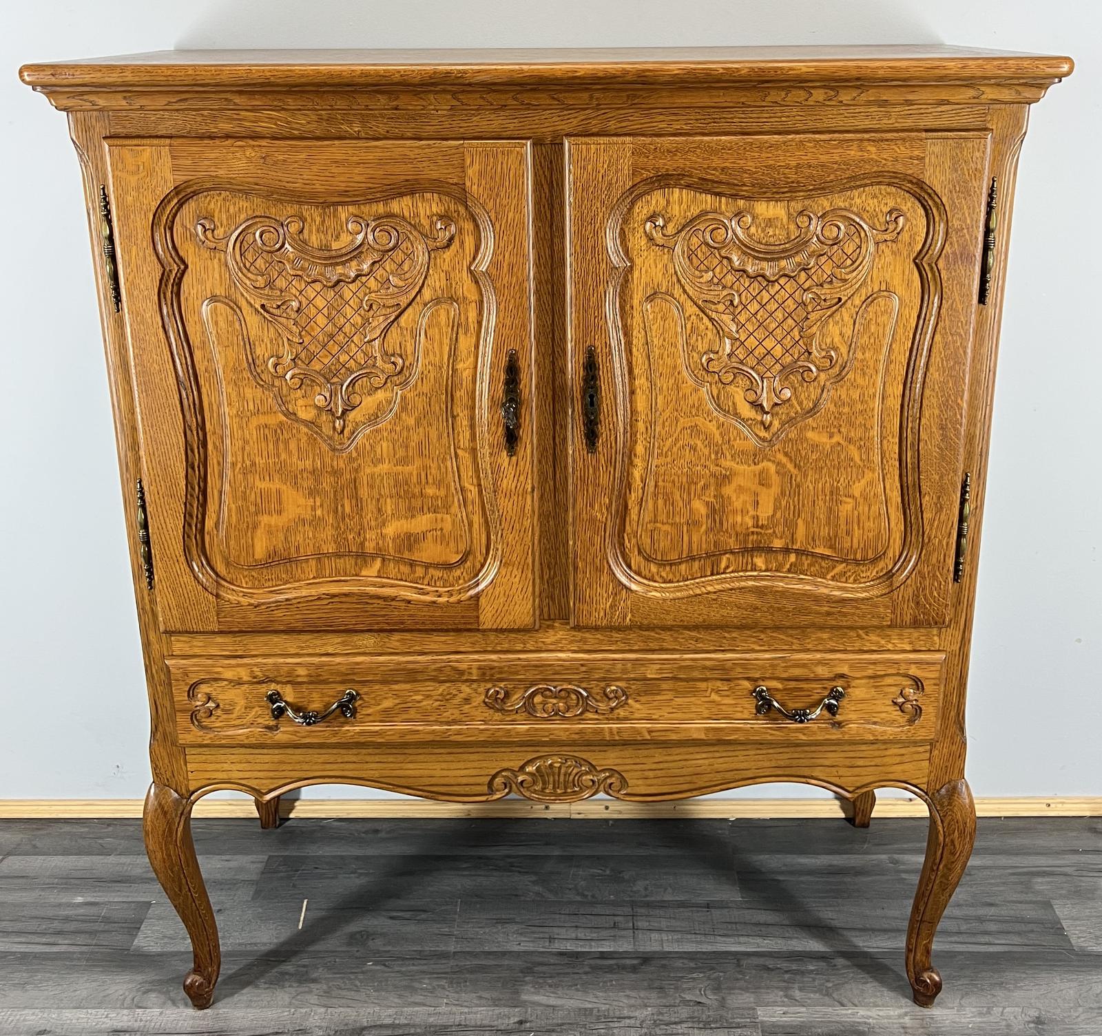 Cabinet Vintage French Oak Sideboard Carved Panels Cupboard (1 of 11)