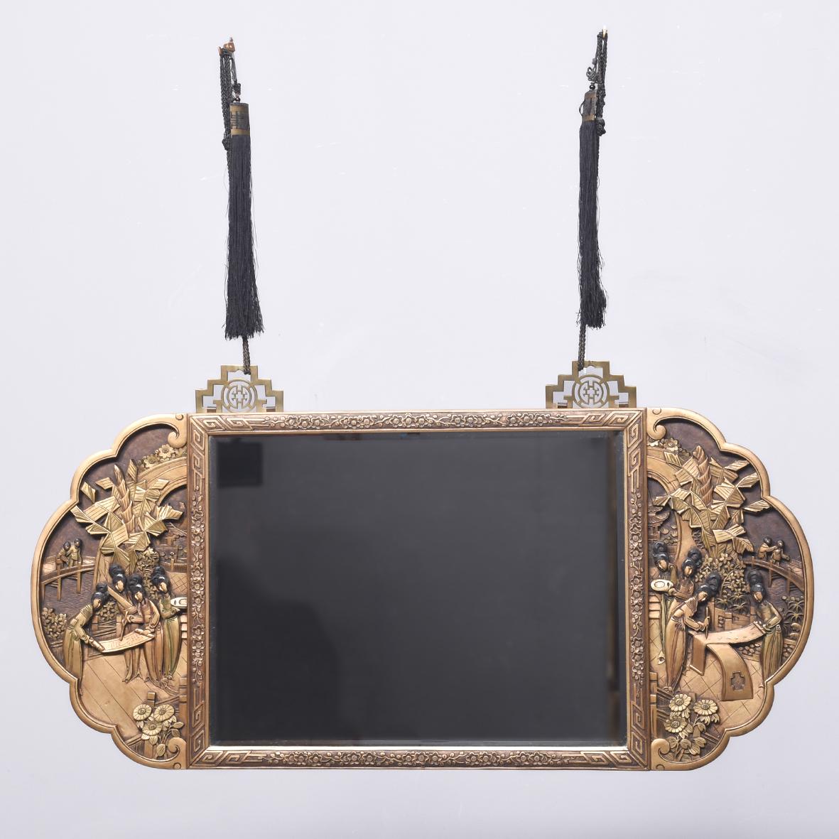 Unusual Carved Hardwood, Gilded & Ebonized Japanese Mirror (1 of 10)