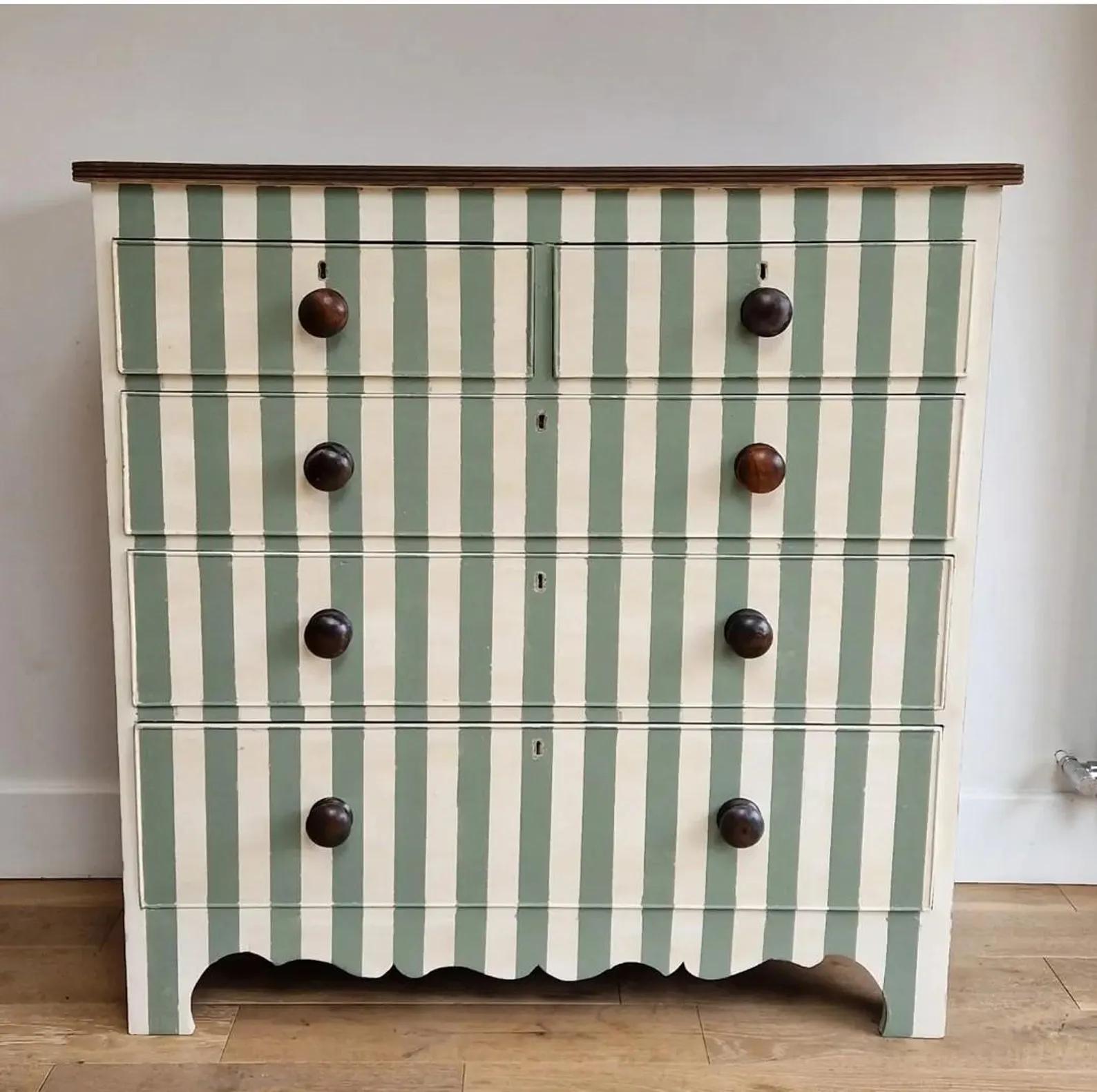 Custom Painted Antique Striped Chests of Drawers (1 of 9)