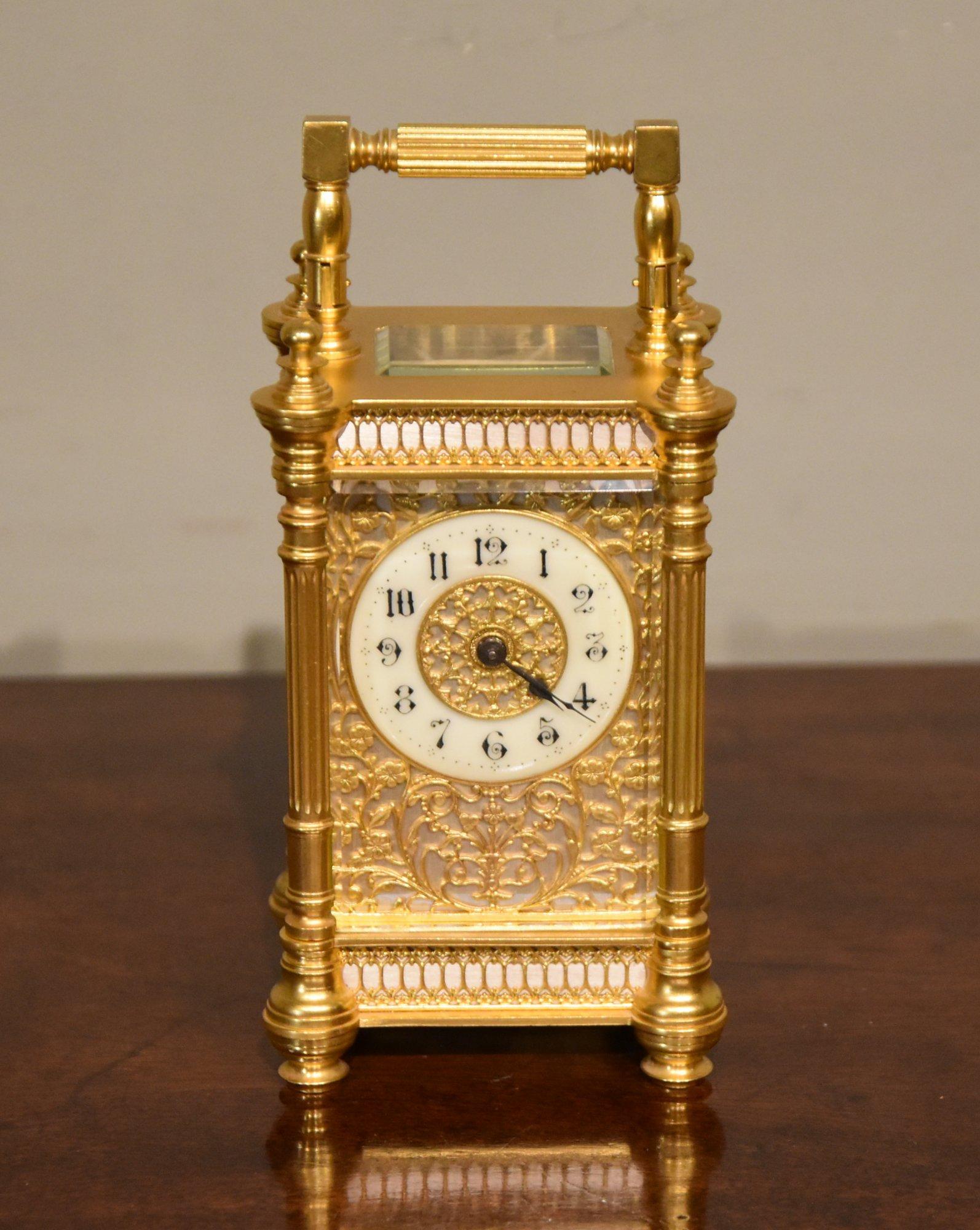 19th Century Carriage Timepiece with Floral Mask (1 of 3)