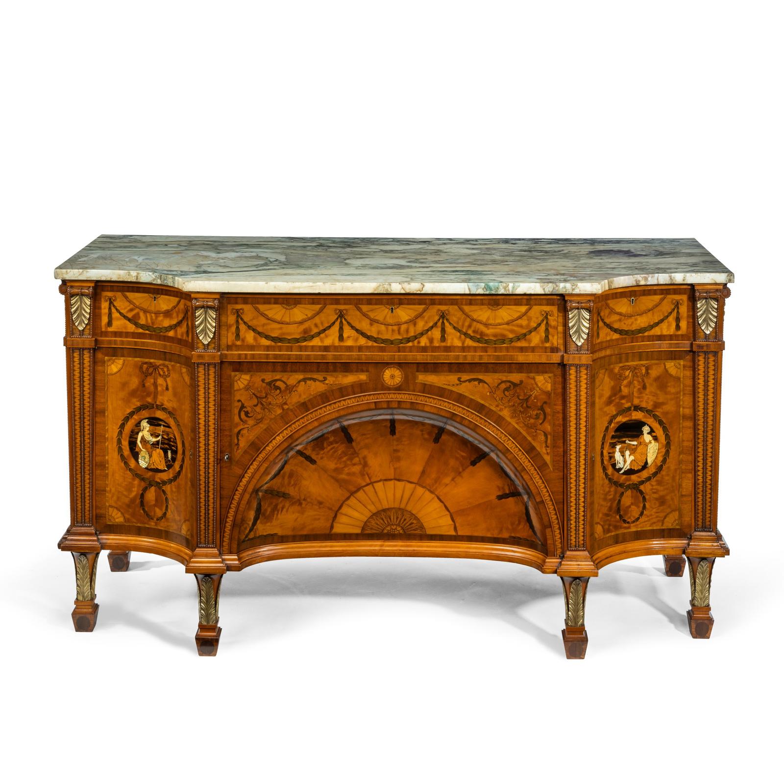 Satinwood Sheraton Revival Breakfront Marquetry Commode (1 of 22)