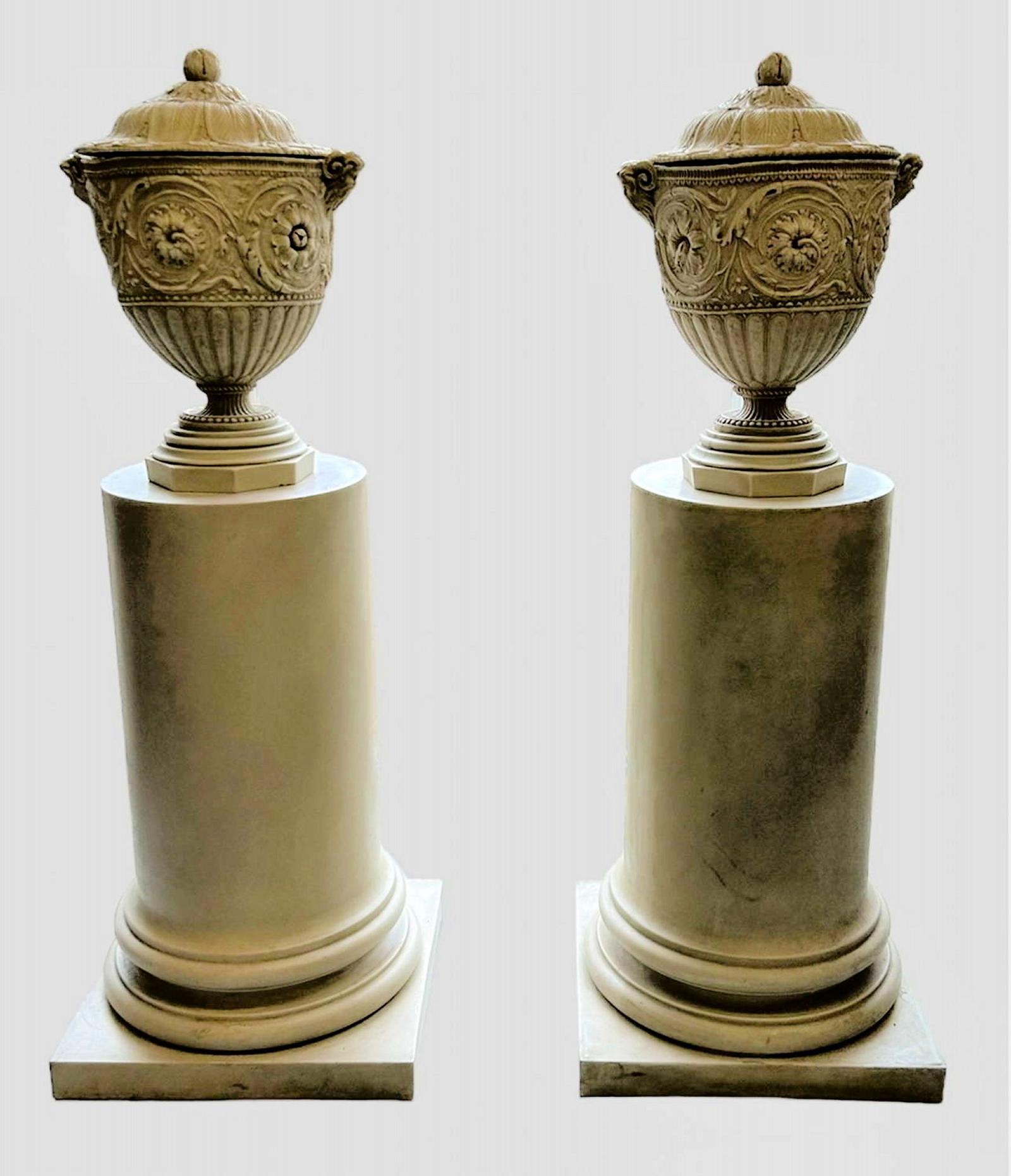 A Pair of Highly Decorative Pedestals with Lidded Urns (1 of 7)