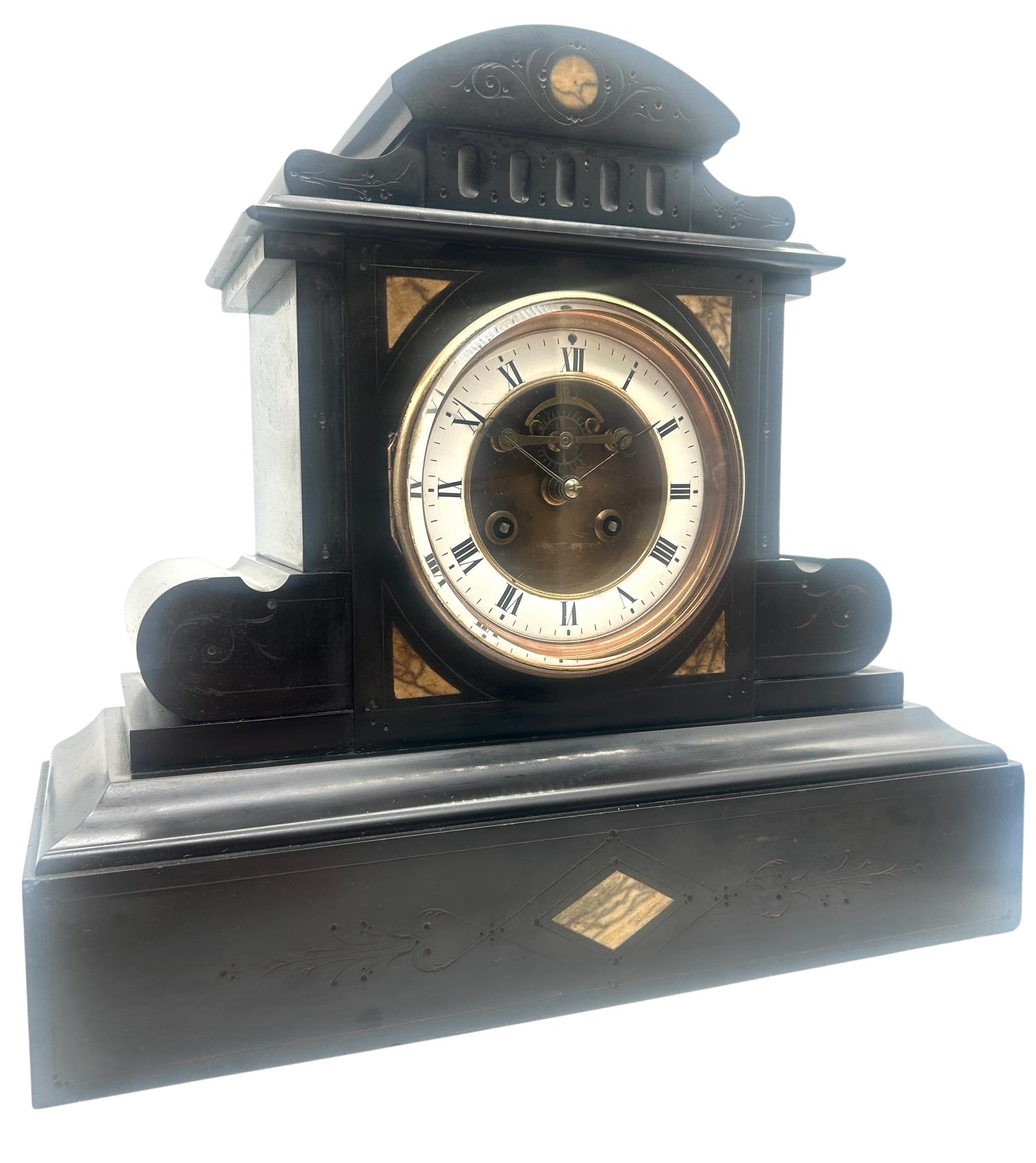 Antique French 8 Day Slate Mantel Clock – C1880 – Visible Escapement (1 of 10) Antique French 8 Day Slate Mantel Clock – C1880 – Visible Escapement (1 of 10)