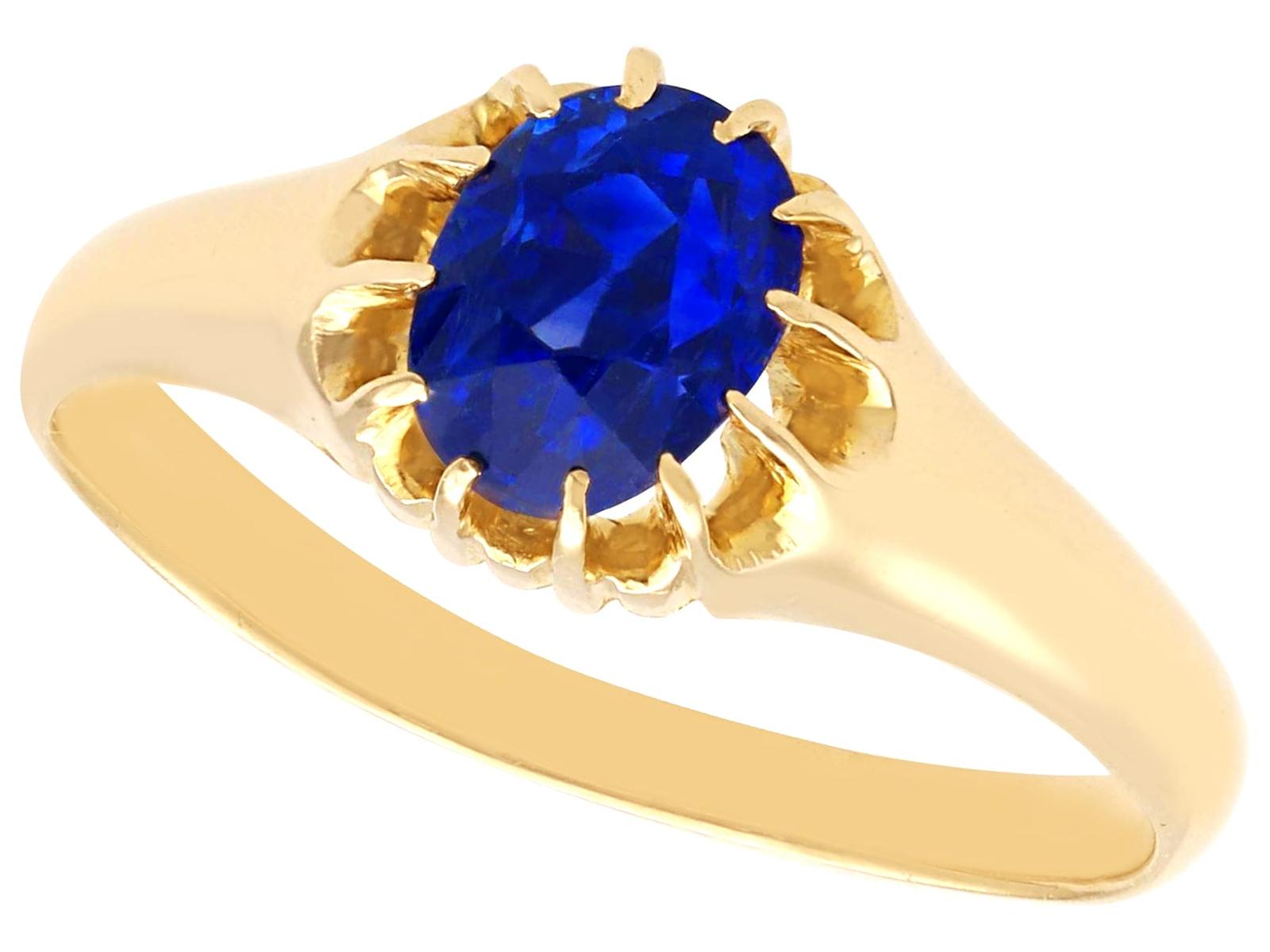 Antique 1.42ct Basaltic Sapphire & 14ct Yellow Gold Ring c.1910 (1 of 10)