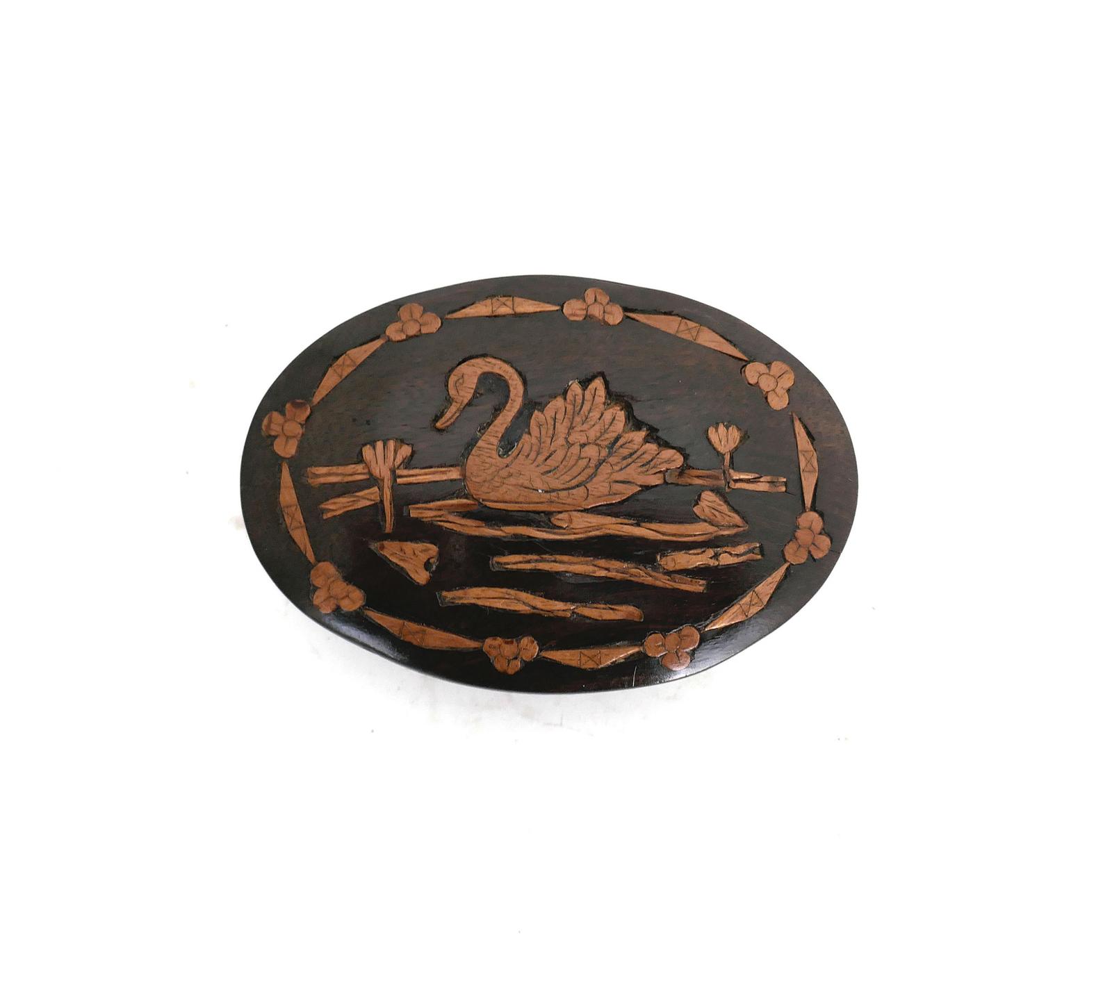 Antique 19th Century Lignum & Boxwood Inlaid Swan Paperweight - English 1870-1880 (1 of 4)