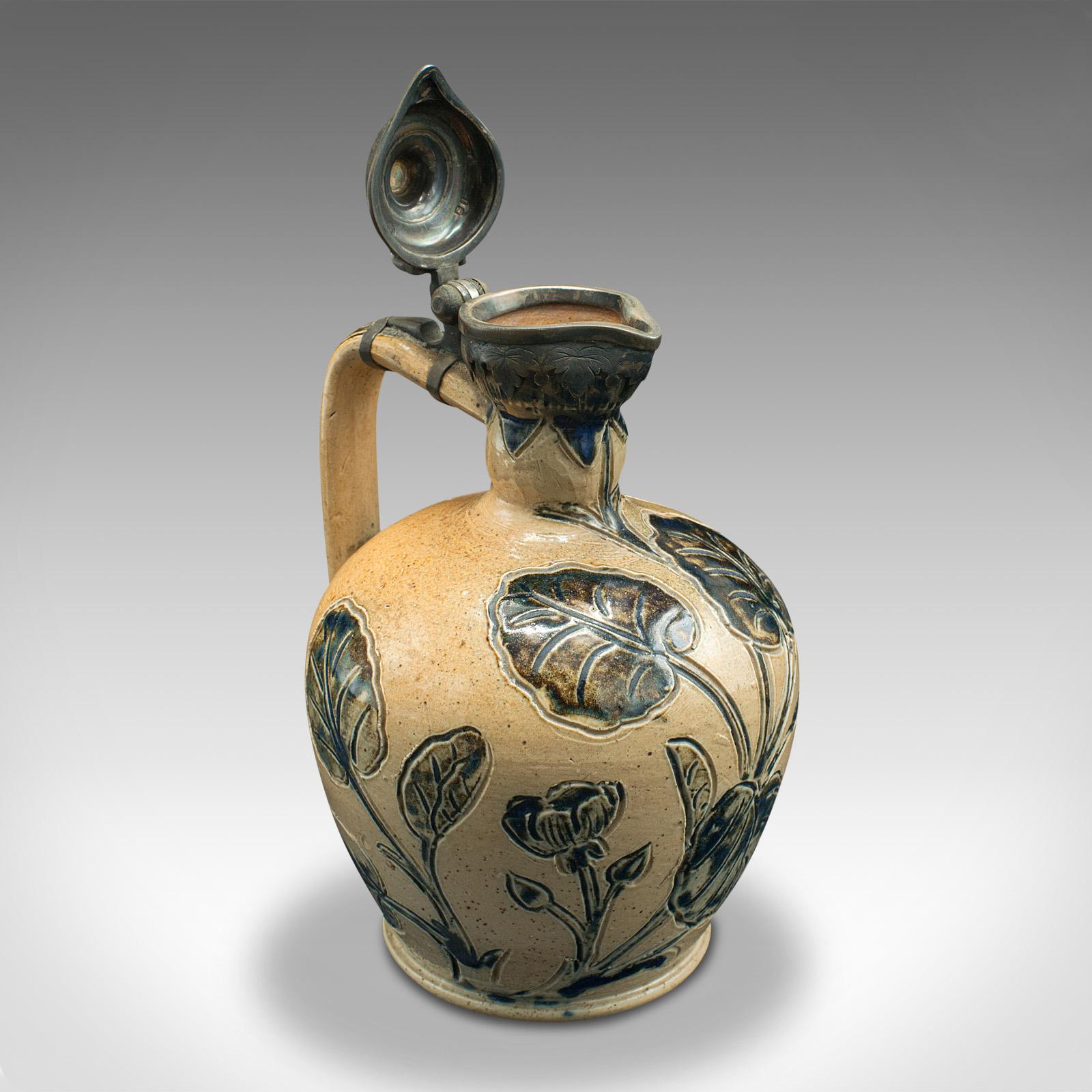 Antique Decorative Flagon, English, Ceramic, Silver, Arthur Barlow, Victorian (1 of 12)