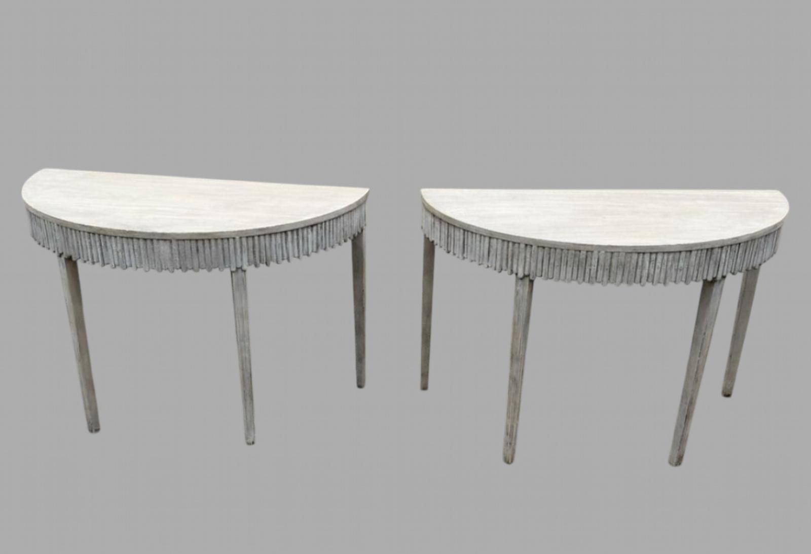 Pair of D End Bleached & Painted Console Tables c.1780 (1 of 6)