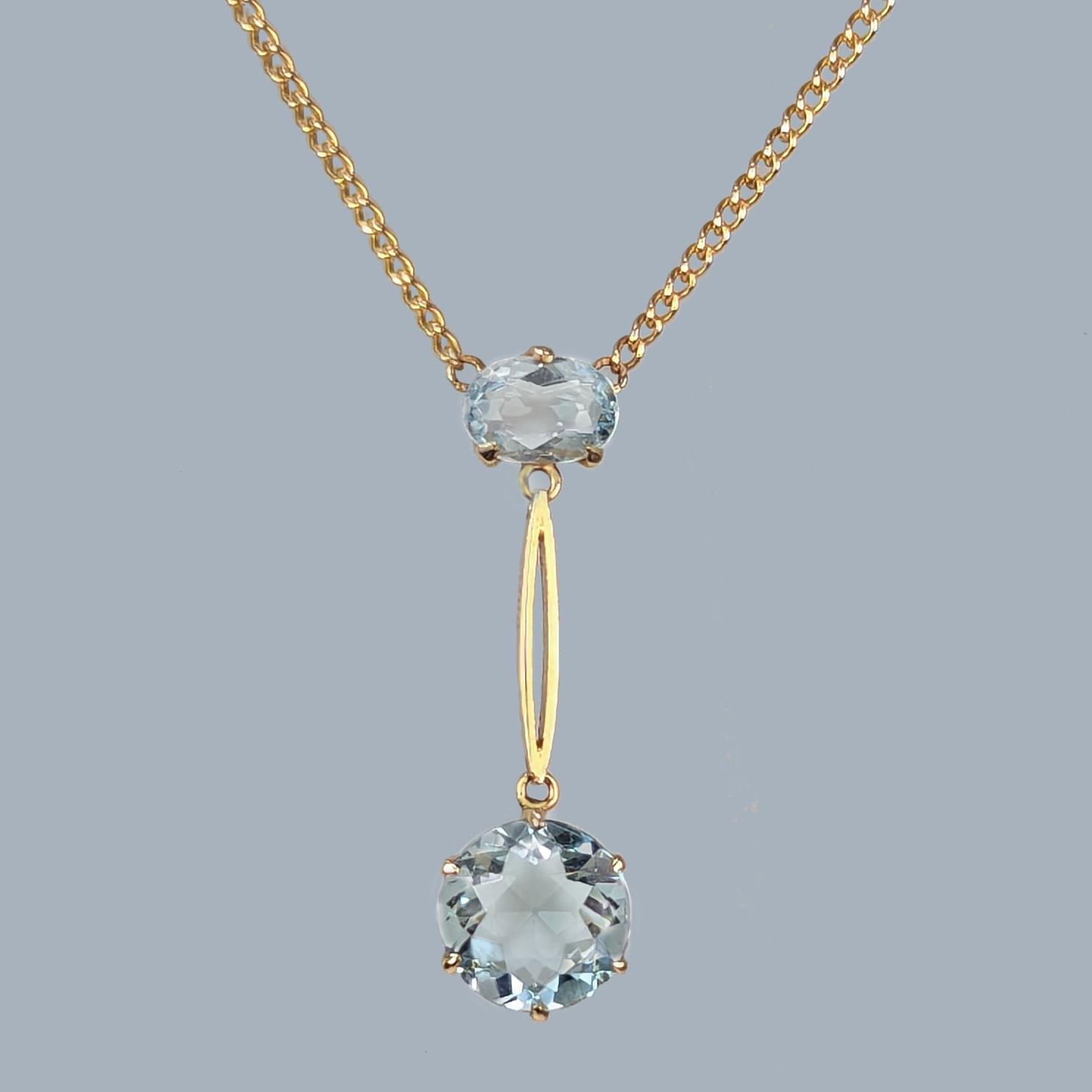 Edwardian Aquamarine 15ct Gold Necklace Antique Drop Pendant Circa 1910 (1 of 5)