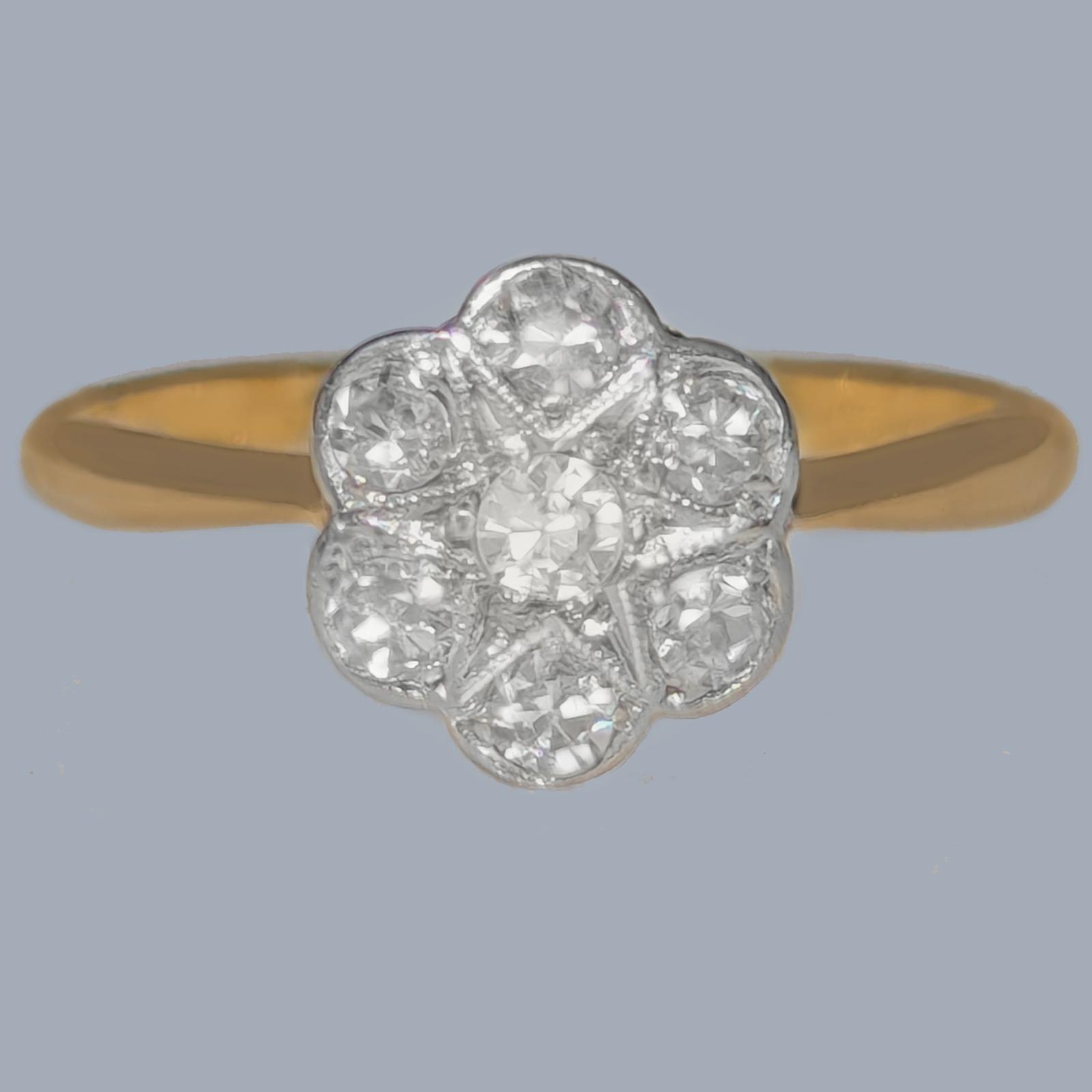 Antique 1920s Diamond Cluster Engagement Ring – Daisy Design – 18ct Gold (1 of 8)