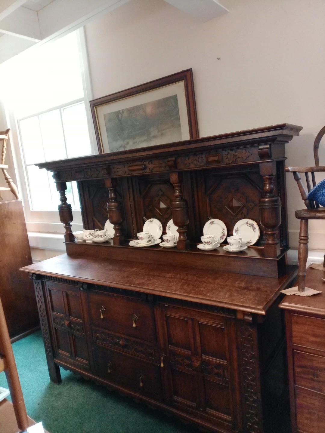 Antique Sideboard Lots of Carving or Use Bottom as Large Chest of Drawers (1 of 7)