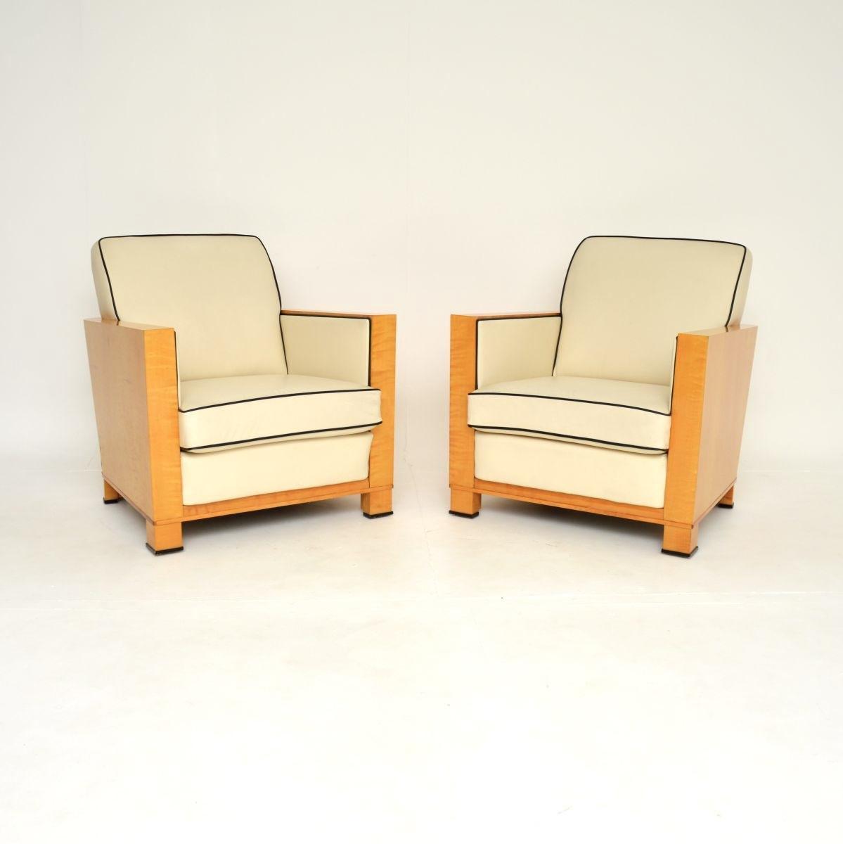 Pair of Swedish Art Deco Armchairs in Leather and Satin Birch (1 of 15)